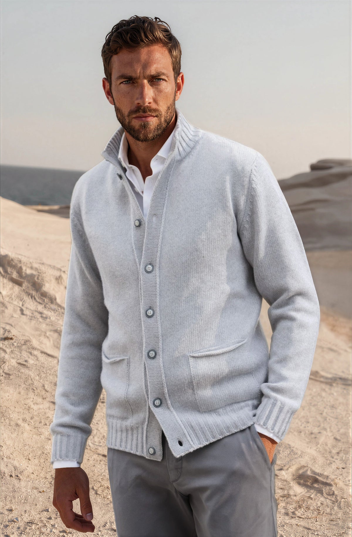 Gilet Lucas en laine et cachemire - Gris Clair-PULL HOMME-Curling-Paris