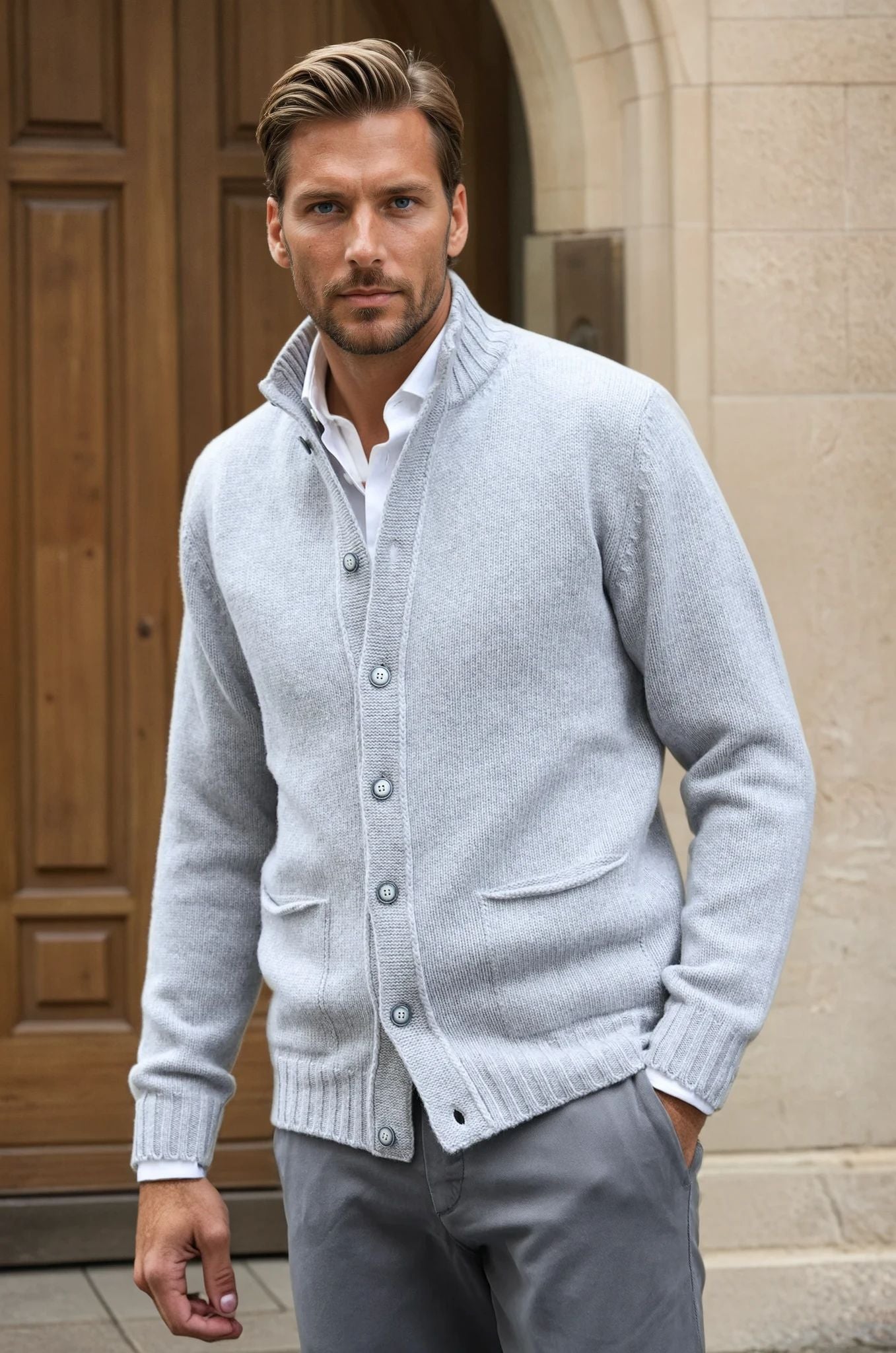 Gilet Lucas en laine et cachemire - Gris Clair-PULL HOMME-Curling-Paris
