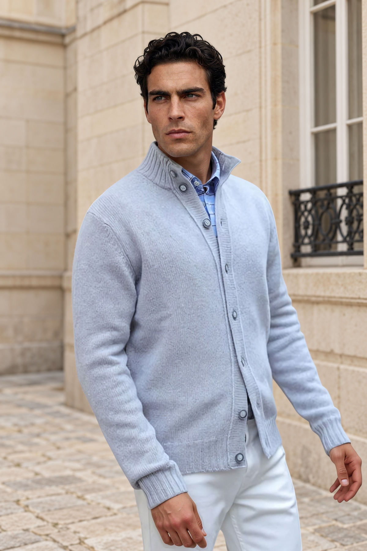 Gilet Lucas en laine et cachemire - Gris Clair-PULL HOMME-Curling-Paris