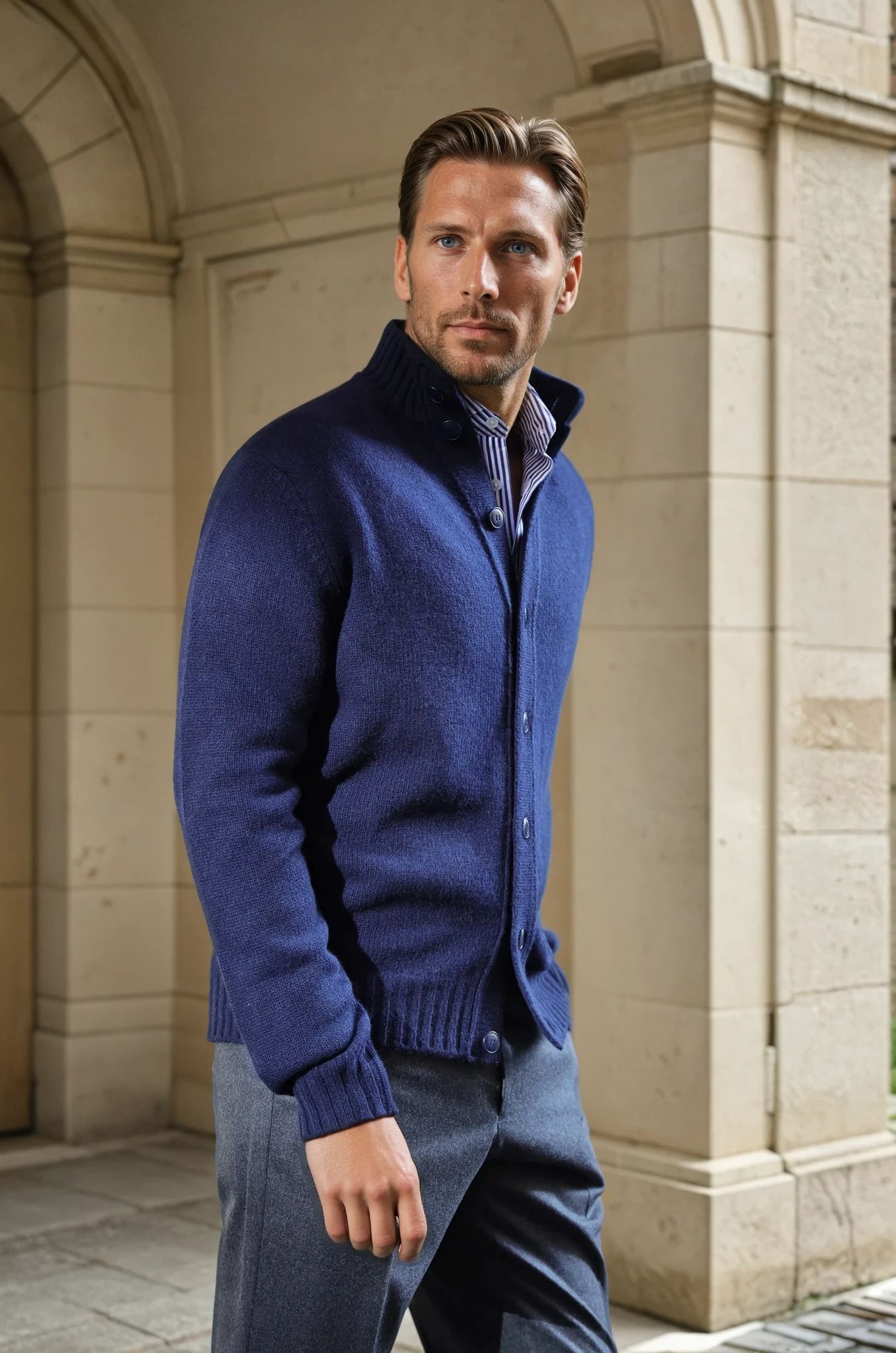 Gilet Lucas en laine et cachemire - Marine-PULL HOMME-Curling-Paris