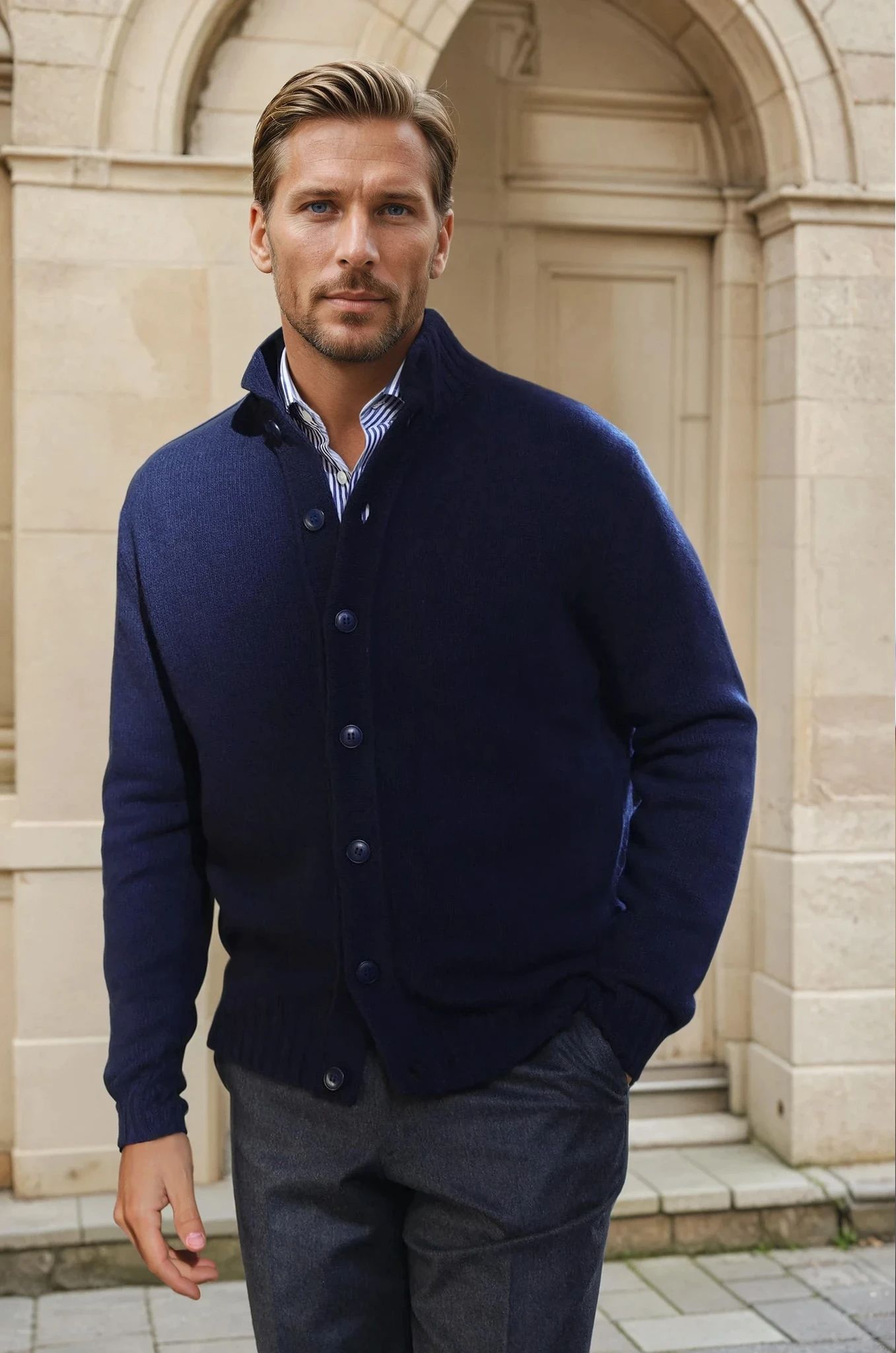 Gilet Lucas en laine et cachemire - Marine-PULL HOMME-Curling-Paris