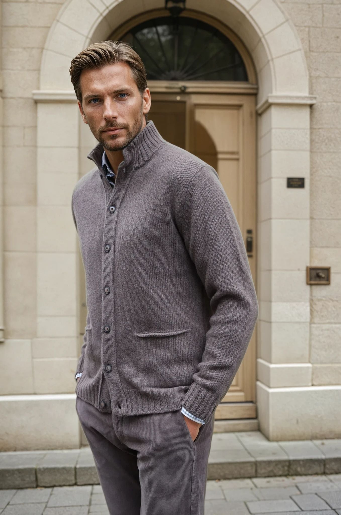 Gilet Lucas en laine et cachemire - Taupe-PULL HOMME-Curling-Paris