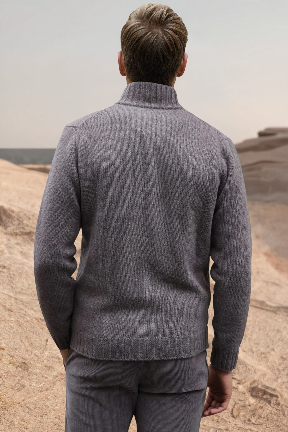 Gilet Lucas en grosse maille laine & cachemire – Taupe-PULL HOMME-Curling-Paris