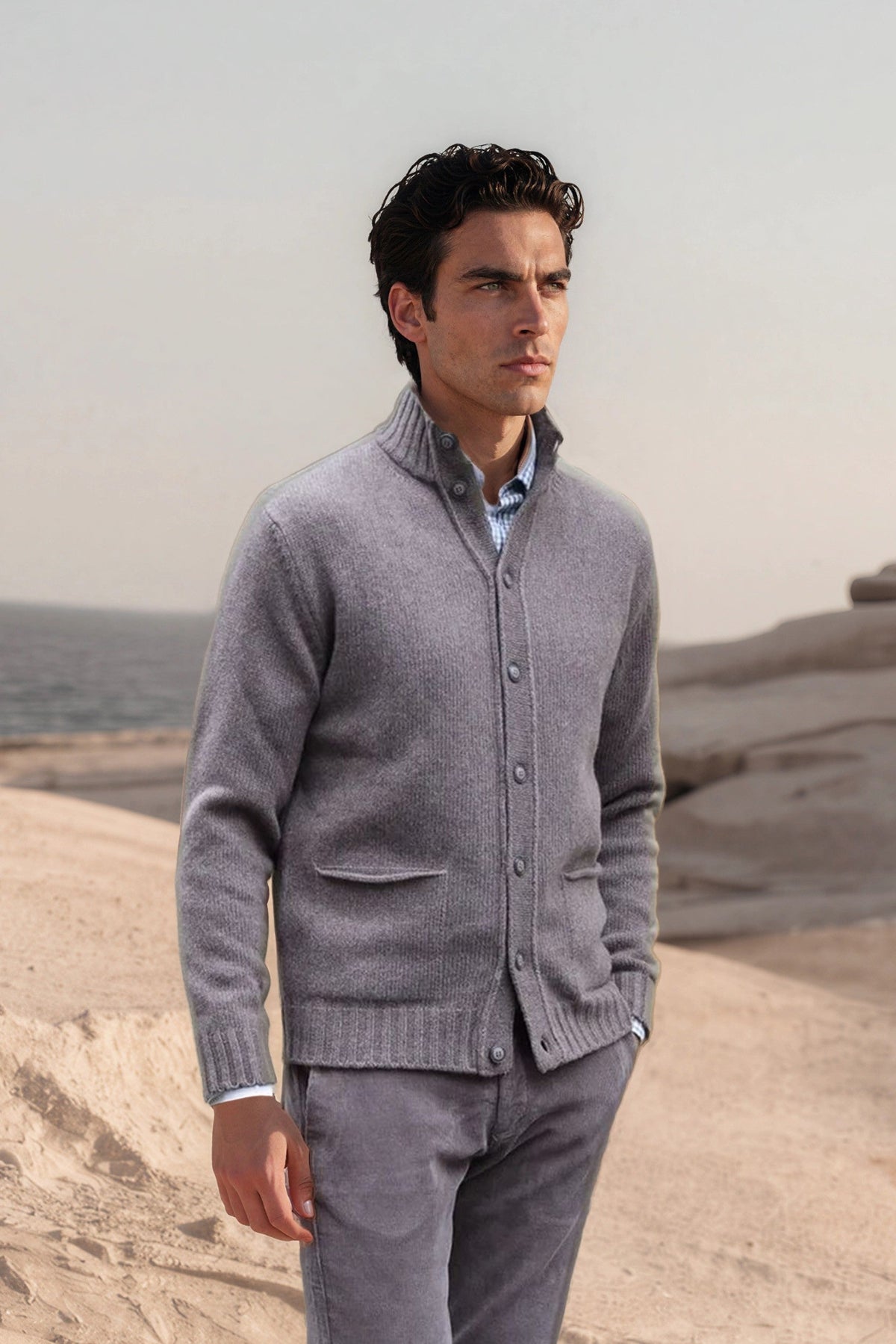 Gilet Lucas en laine et cachemire - Taupe-PULL HOMME-Curling-Paris