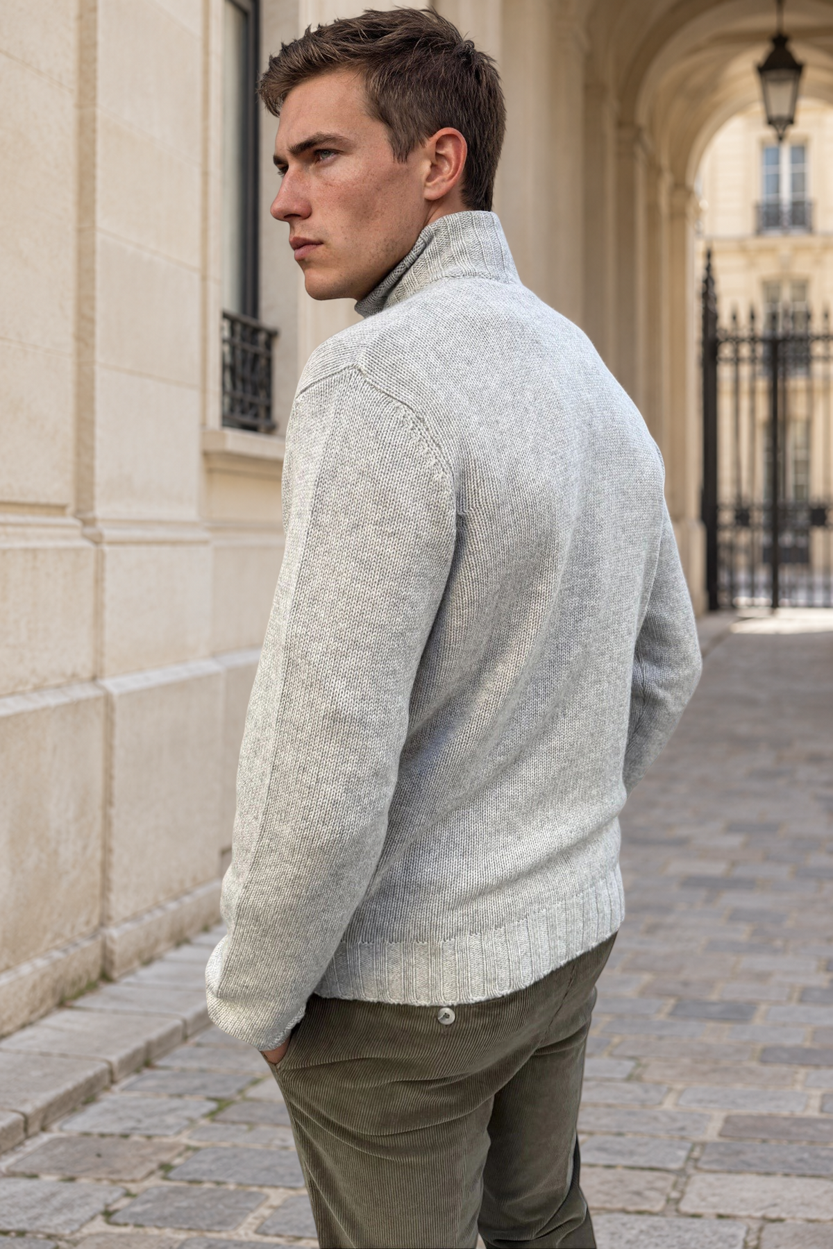 Gilet Renato zippé en laine & cachemire – Gris clair-PULL HOMME-Curling-Paris