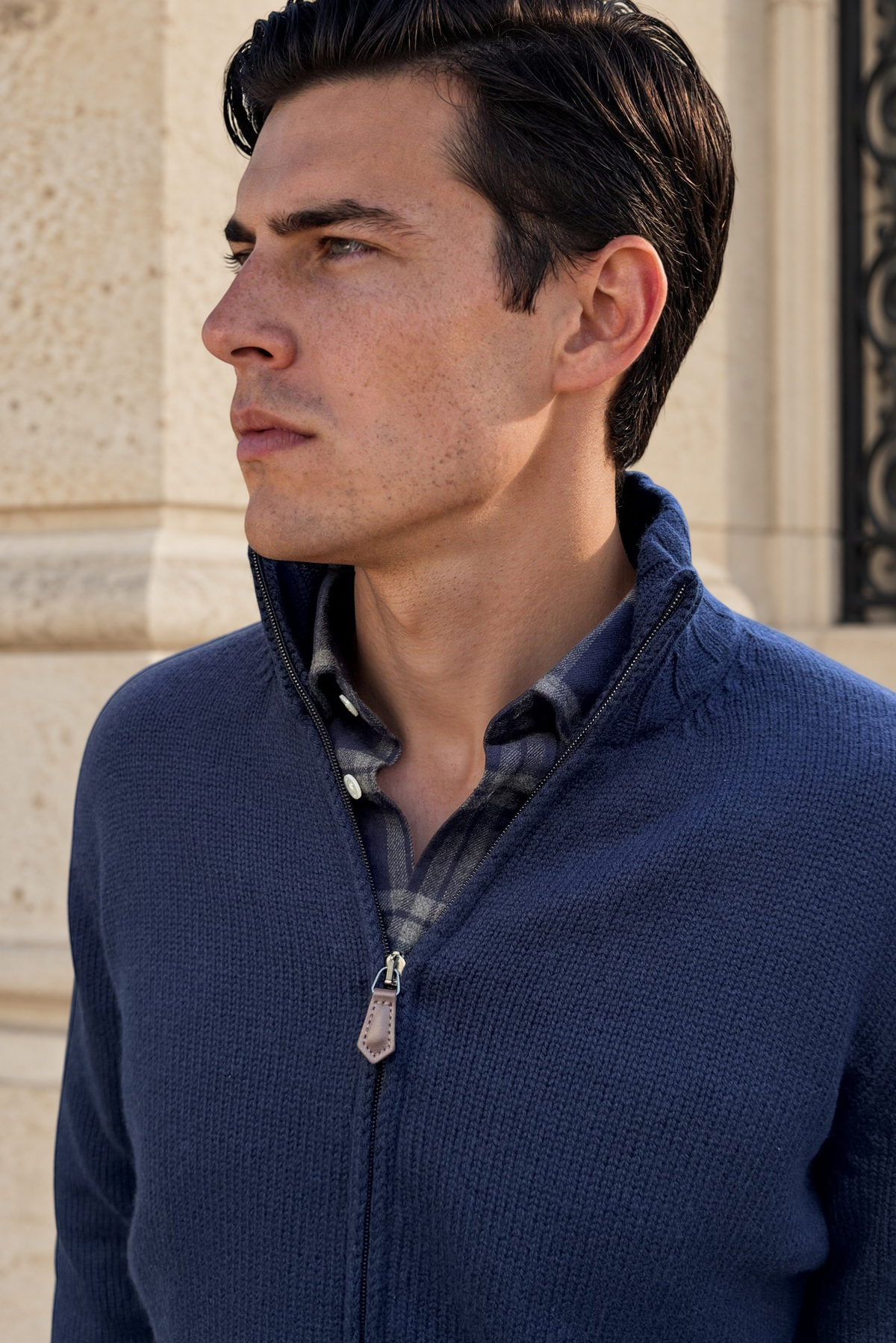 Gilet Renato zippé en maille – Marine-PULL HOMME-Curling-Paris