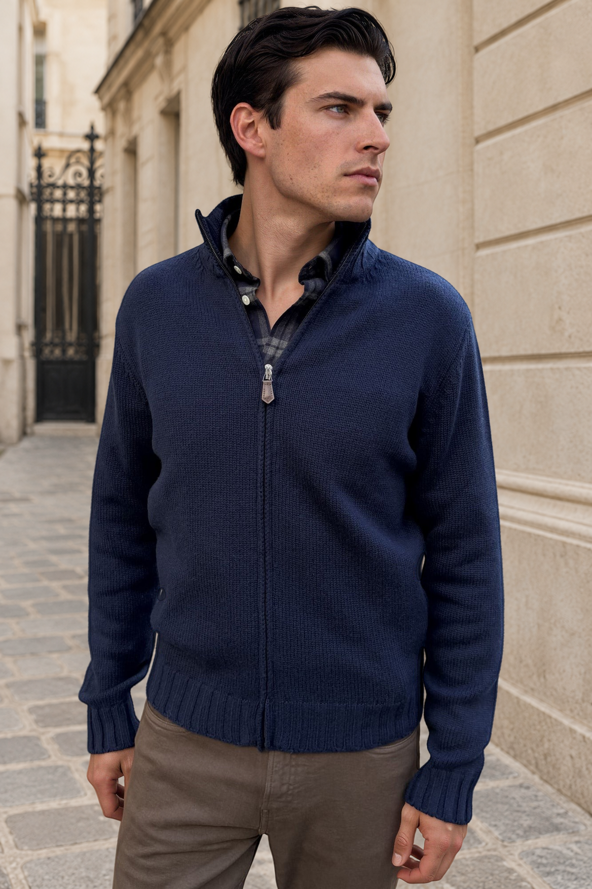 Gilet Renato zippé en maille – Marine-PULL HOMME-Curling-Paris