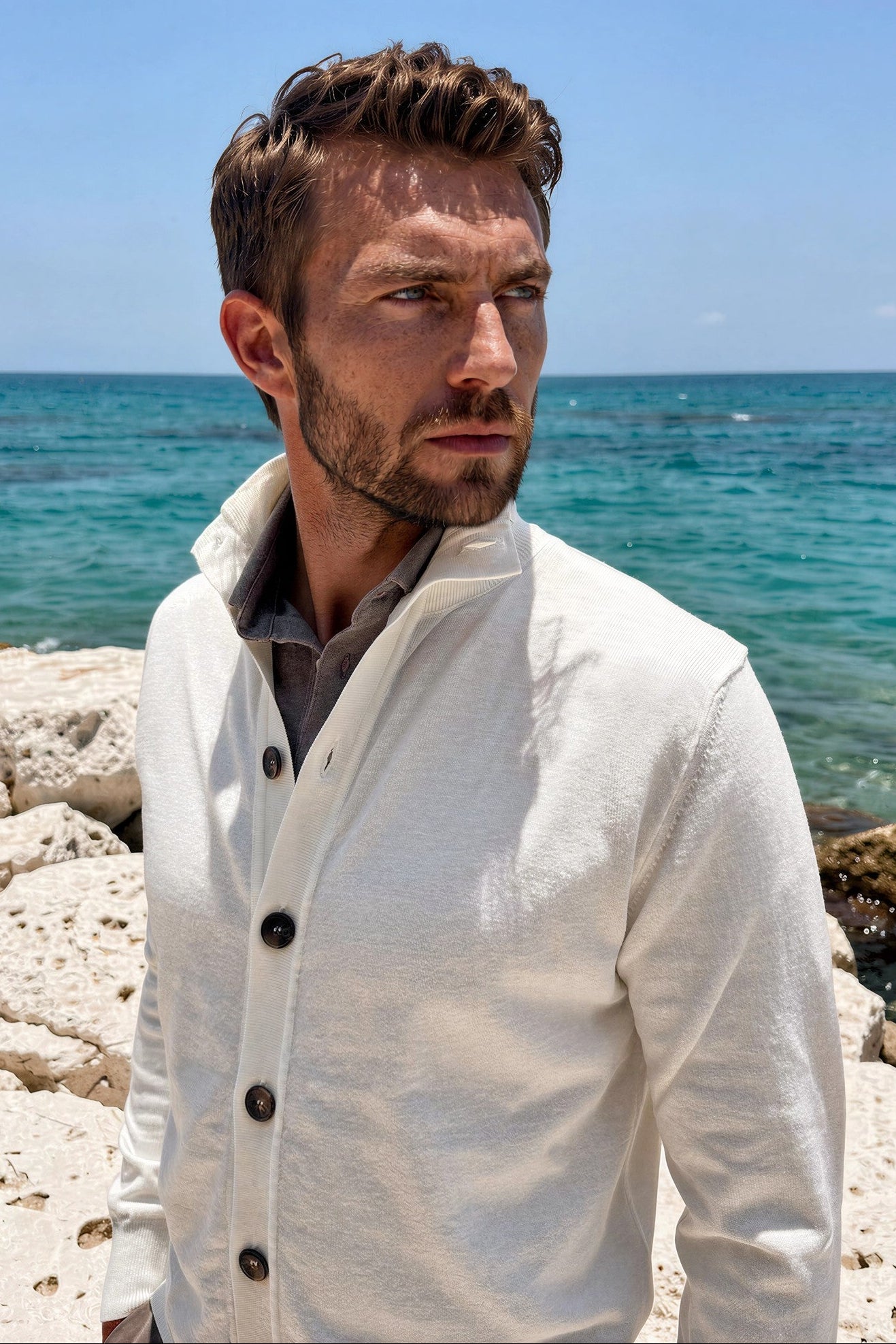Gilet Ricardo en coton - Ecru-PULL HOMME-Curling-Paris