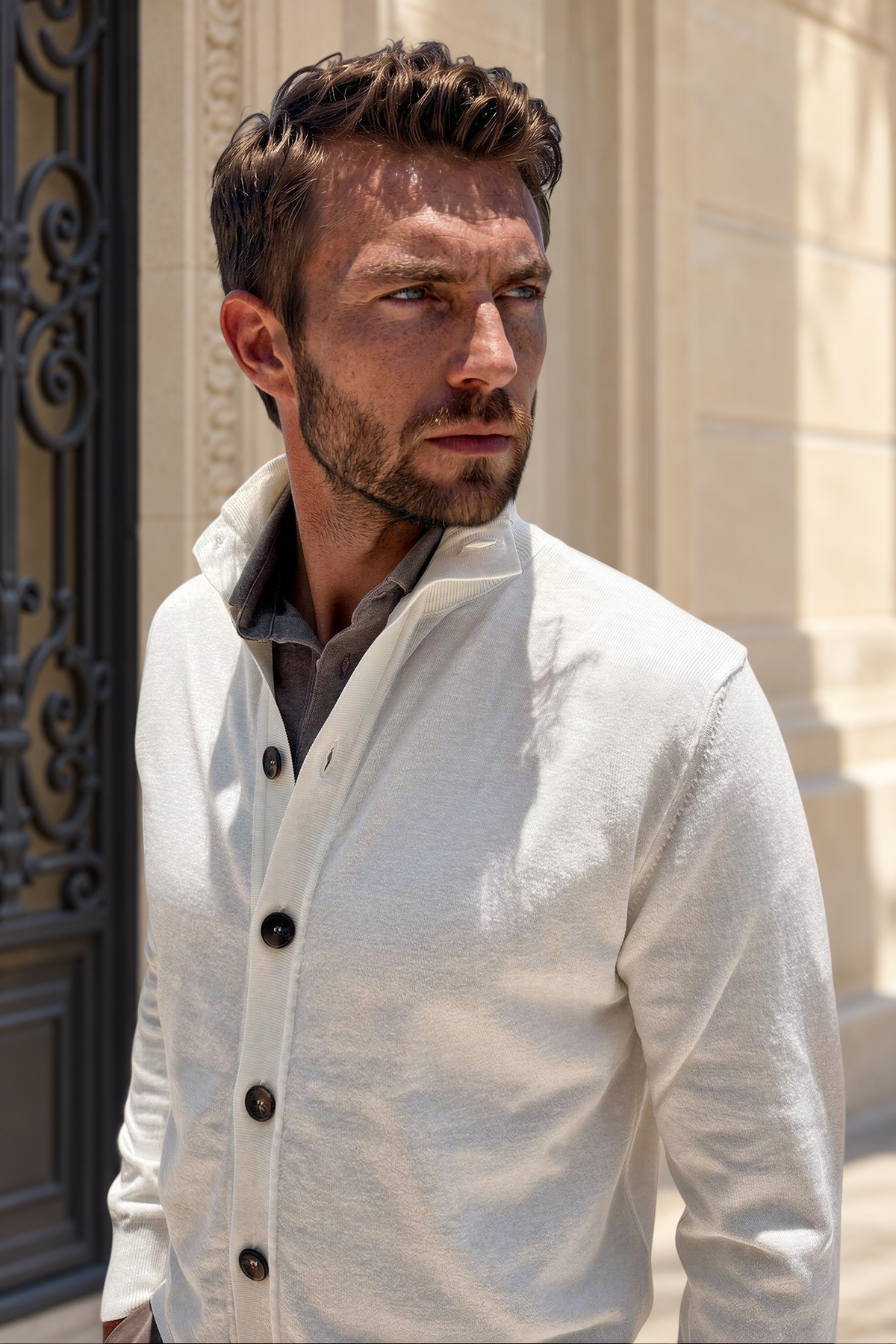 Gilet Ricardo en coton - Ecru-PULL HOMME-Curling-Paris