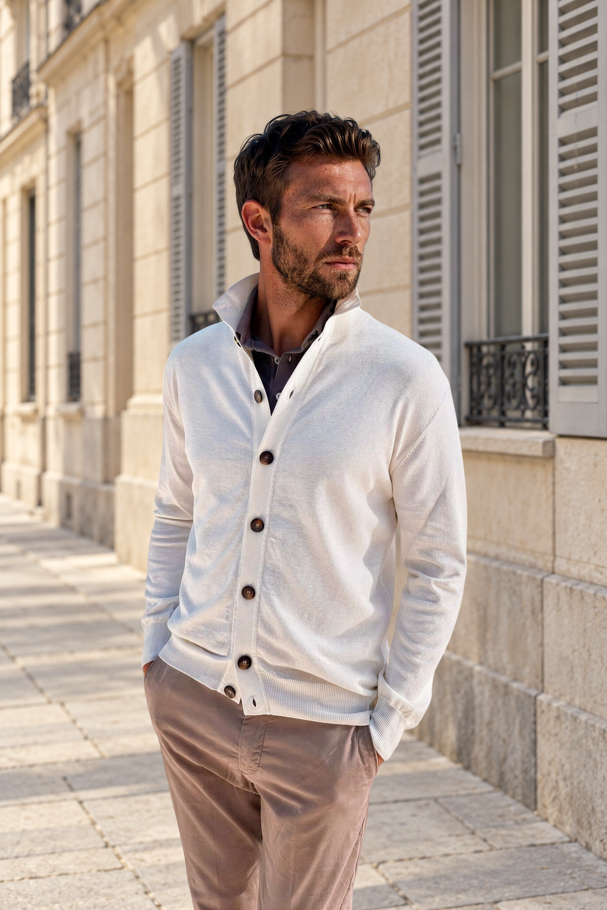 Gilet Ricardo en coton - Ecru-PULL HOMME-Curling-Paris
