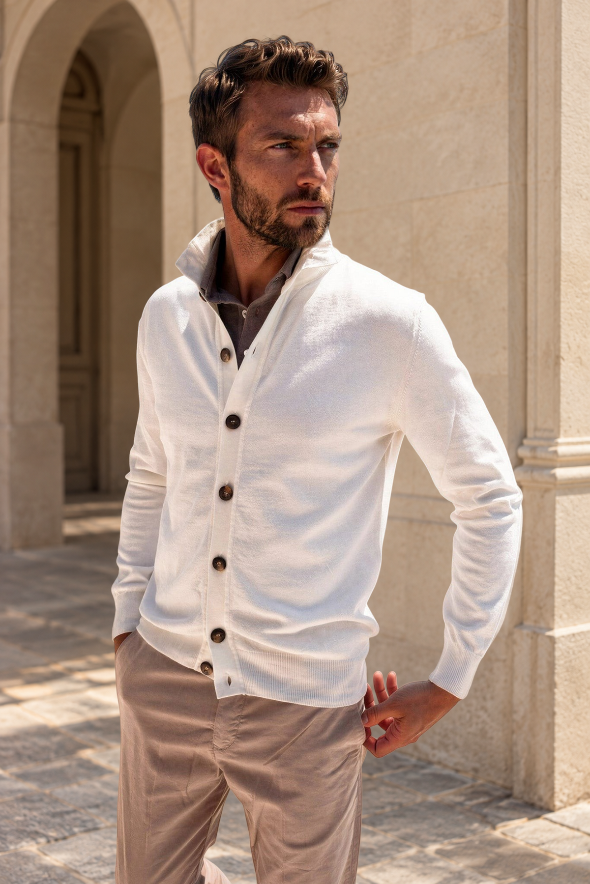 Gilet Ricardo en coton - Ecru-PULL HOMME-Curling-Paris