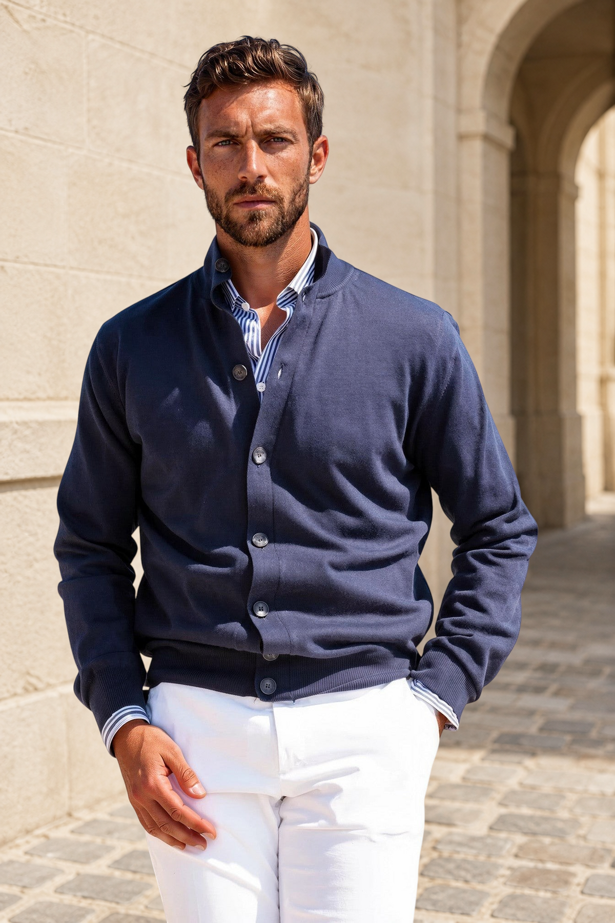 Gilet Ricardo en coton - Marine-PULL HOMME-Curling-Paris