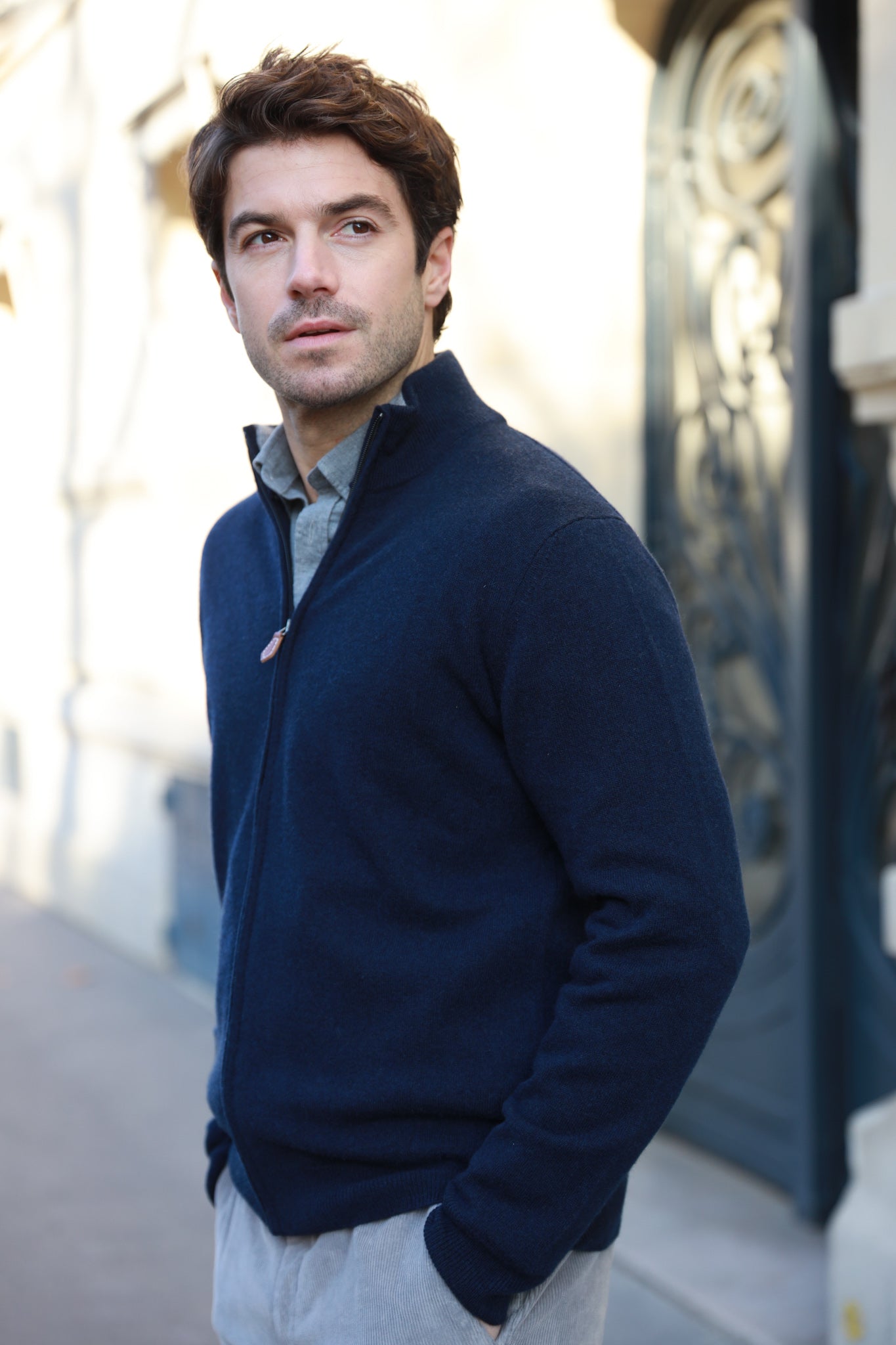 Gilet Tony zippé 100% cachemire - Marine-PULL HOMME-Curling-Paris