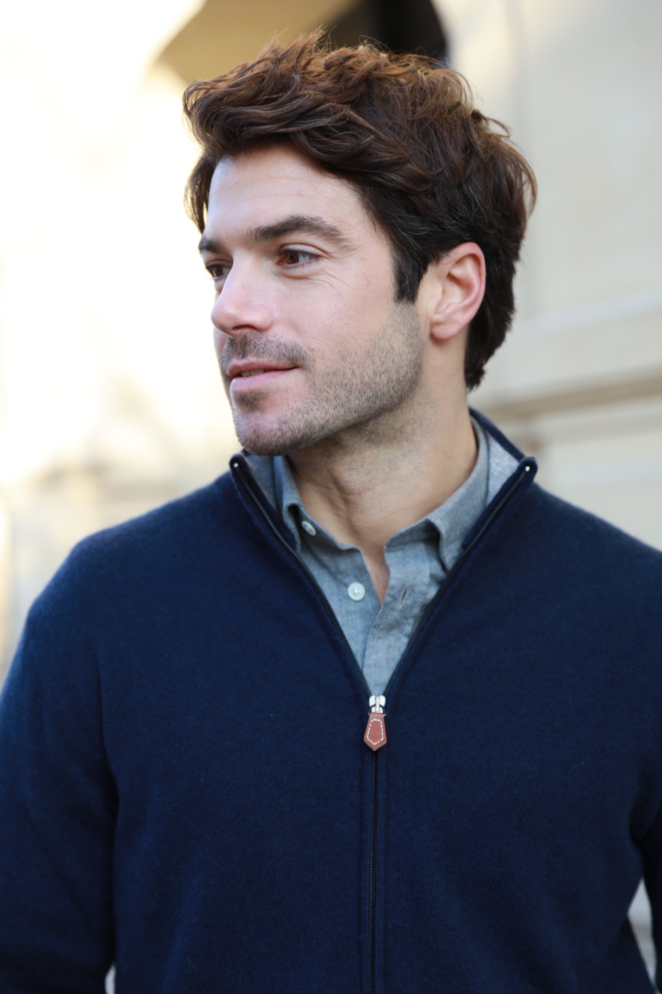 Gilet Tony zippé 100% cachemire - Marine-PULL HOMME-Curling-Paris