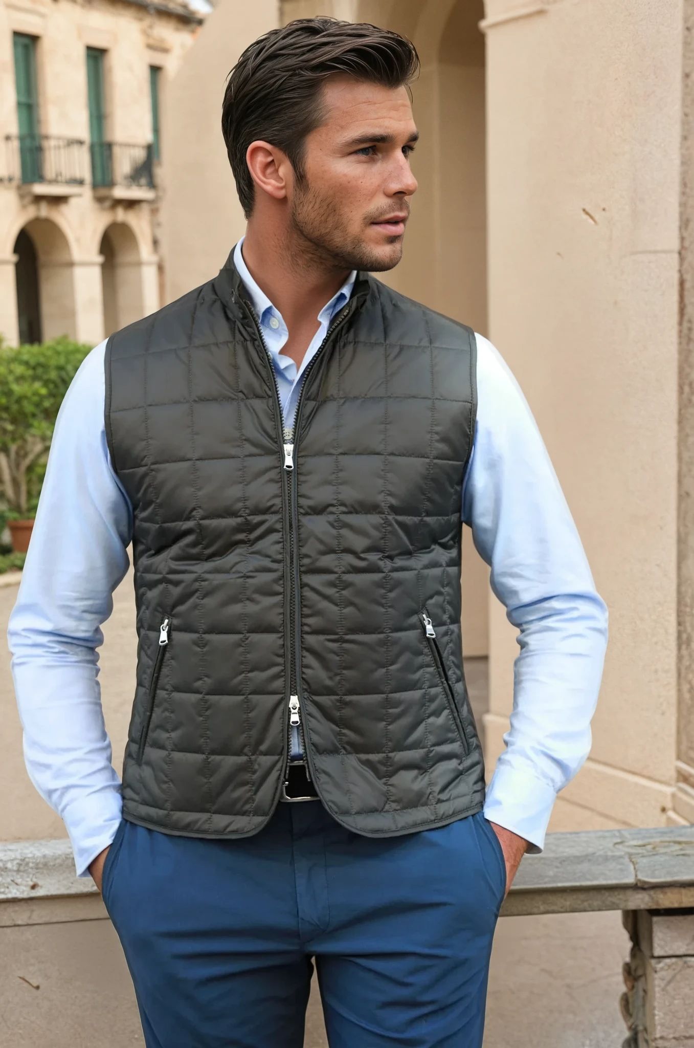 Gilet sans manches Gabin matelassé en nylon - Kaki-MANTEAU HOMME-Curling-Paris