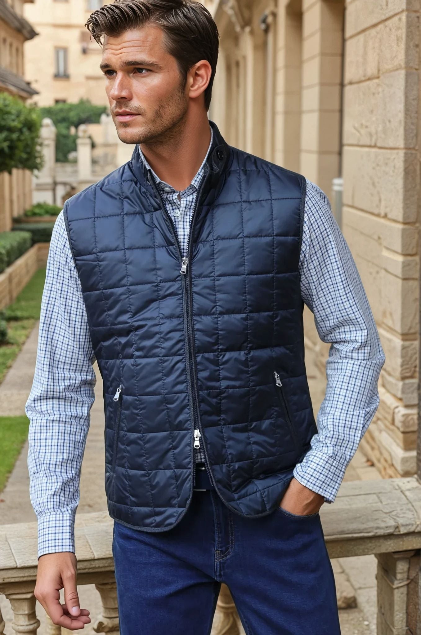 Gilet sans manches Gabin matelassé en nylon - Marine-MANTEAU HOMME-Curling-Paris