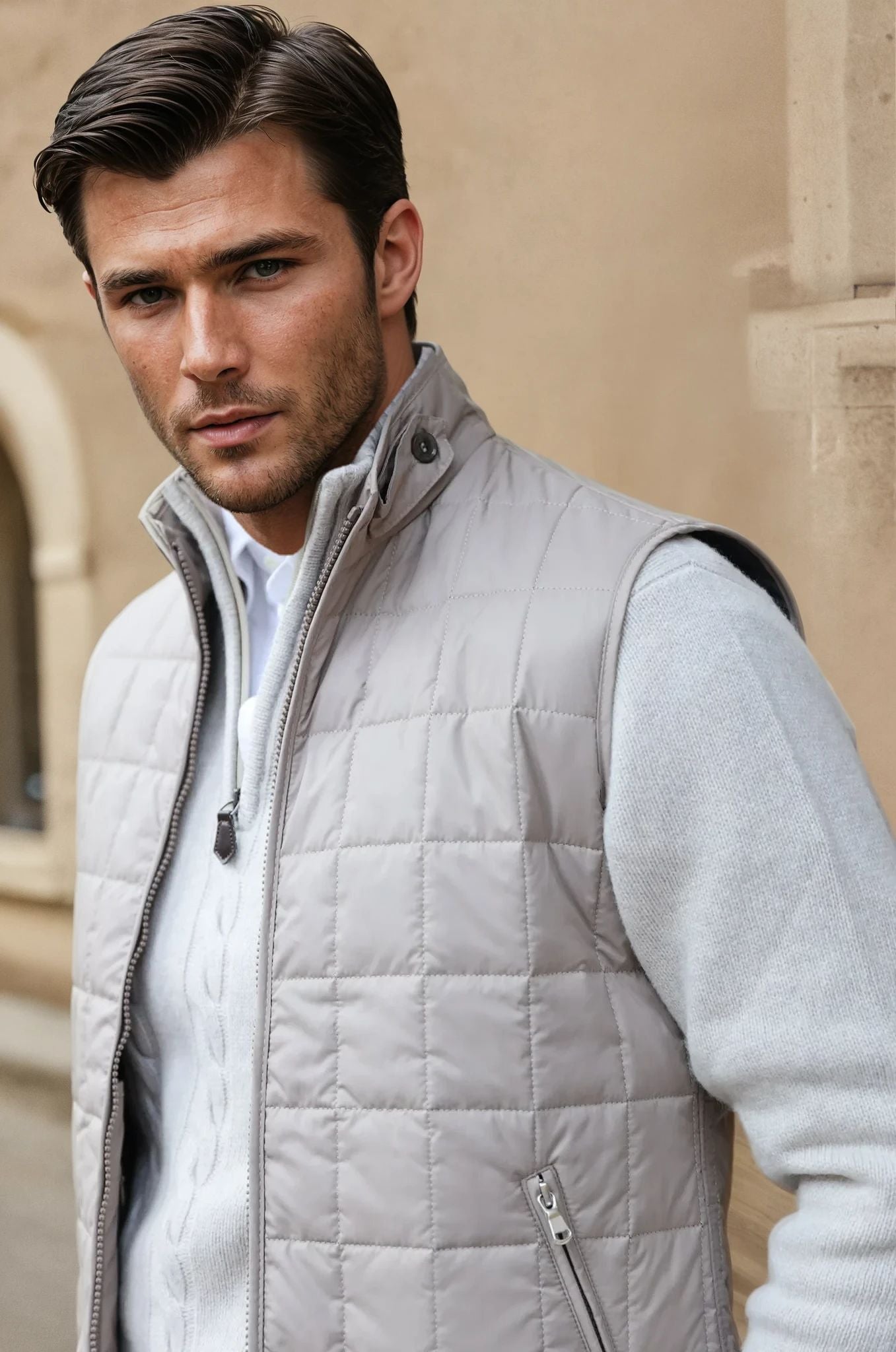 Gilet sans manches Gabin matelassé en nylon - Taupe-MANTEAU HOMME-Curling-Paris