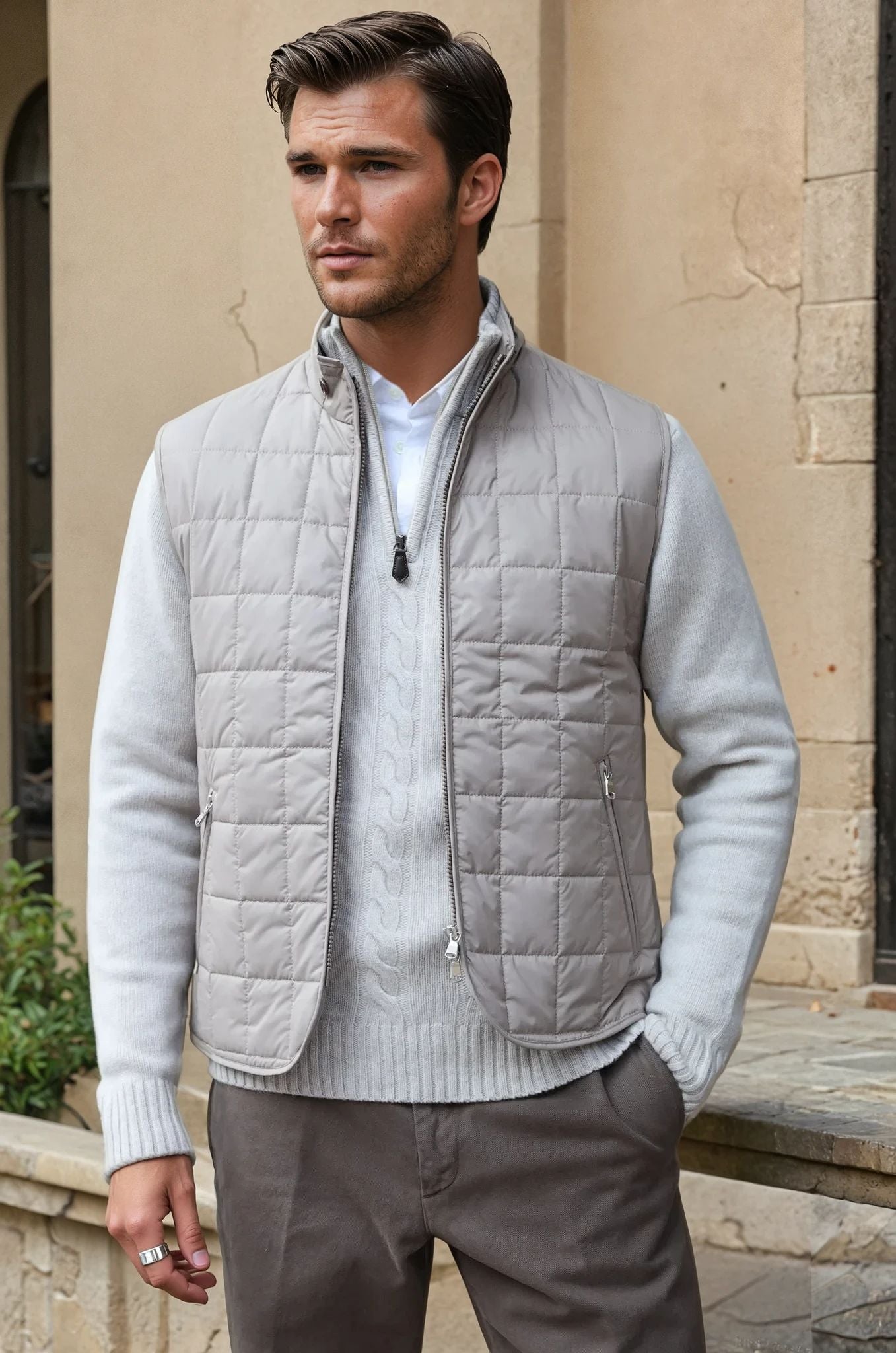Gilet sans manches Gabin matelassé en nylon - Taupe-MANTEAU HOMME-Curling-Paris
