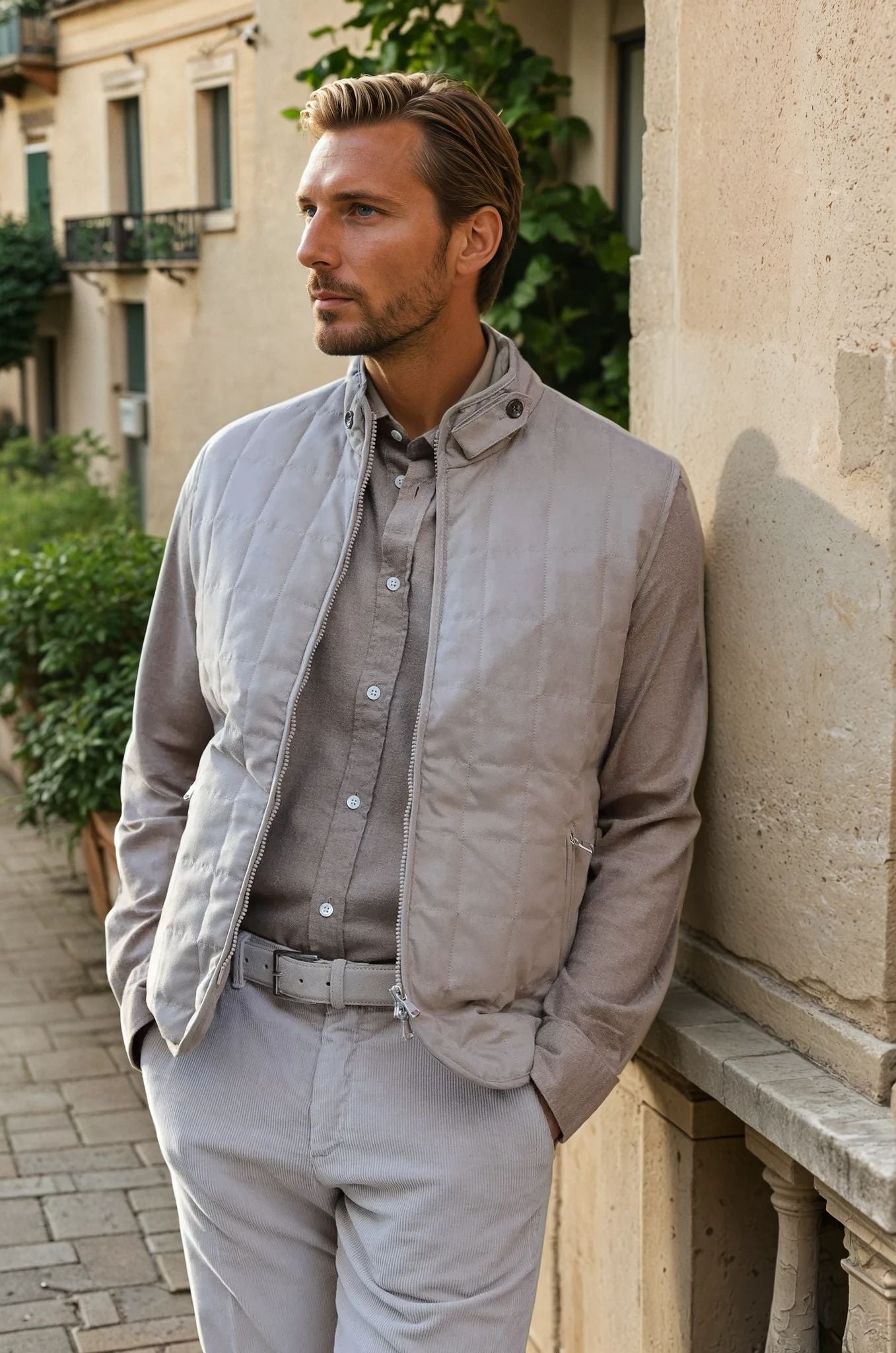 Gilet sans manches Gilles en nubuck - Beige-MANTEAU HOMME-Curling-Paris