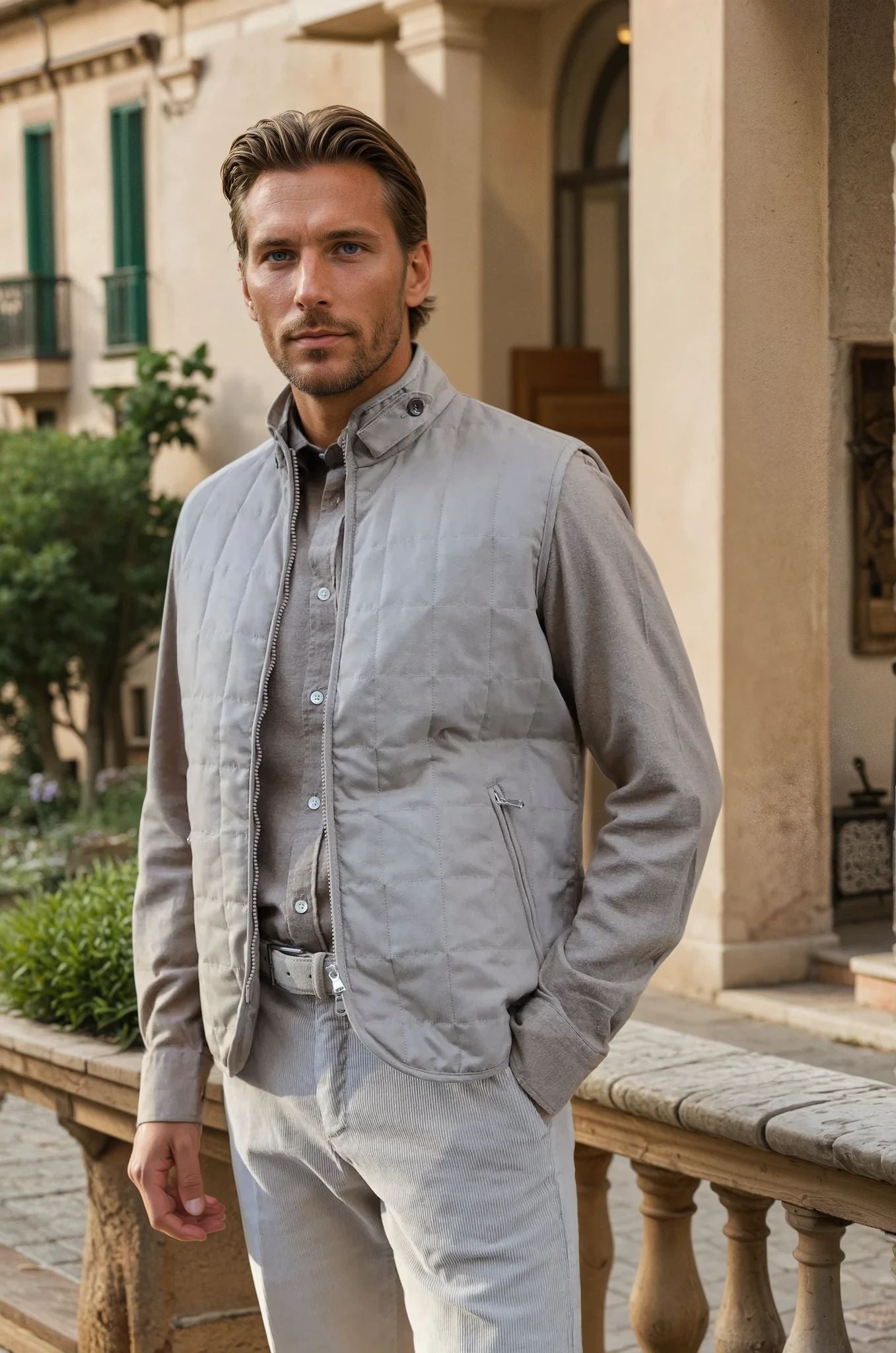 Gilet sans manches Gilles en nubuck - Beige-MANTEAU HOMME-Curling-Paris