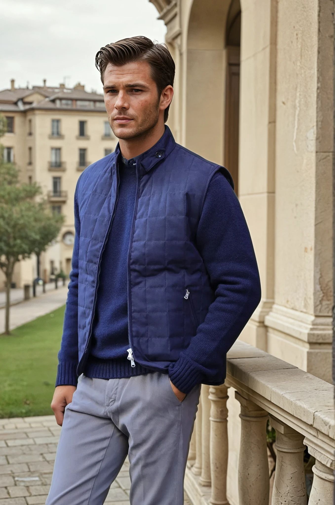 Gilet sans manches Gilles en nubuck - Marine-MANTEAU HOMME-Curling-Paris