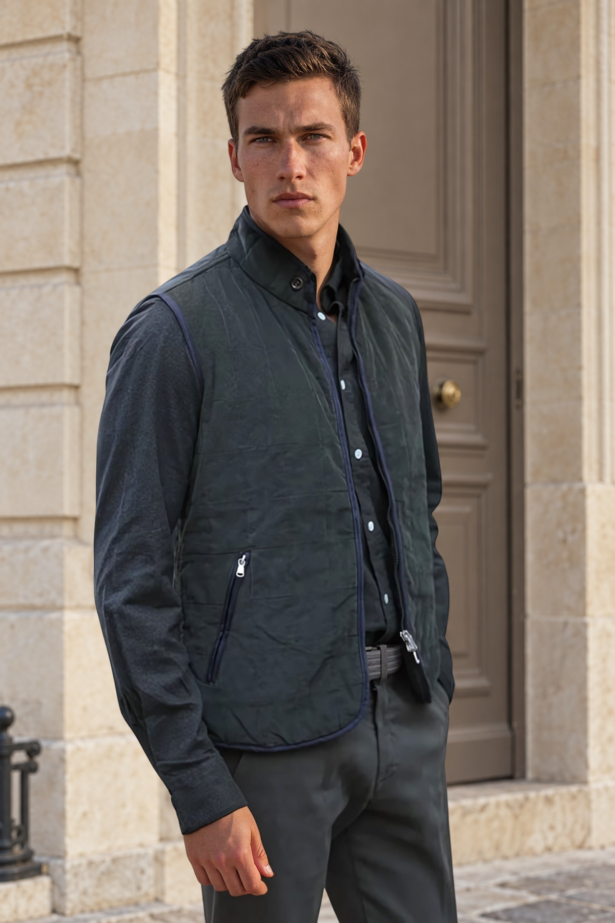 Gilet sans manches Vadim en velours - Kaki-MANTEAU HOMME-Curling-Paris