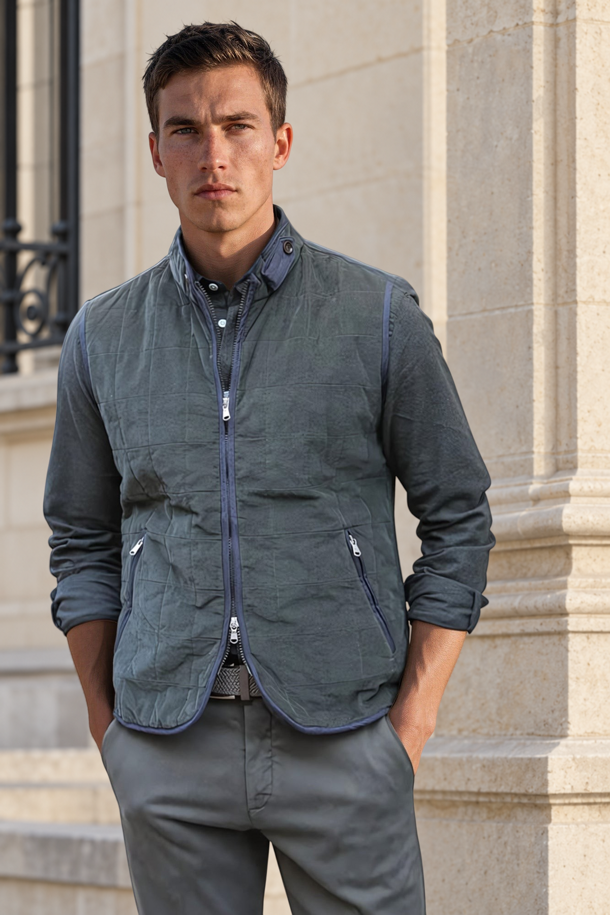 Gilet sans manches Vadim en velours - Kaki-MANTEAU HOMME-Curling-Paris