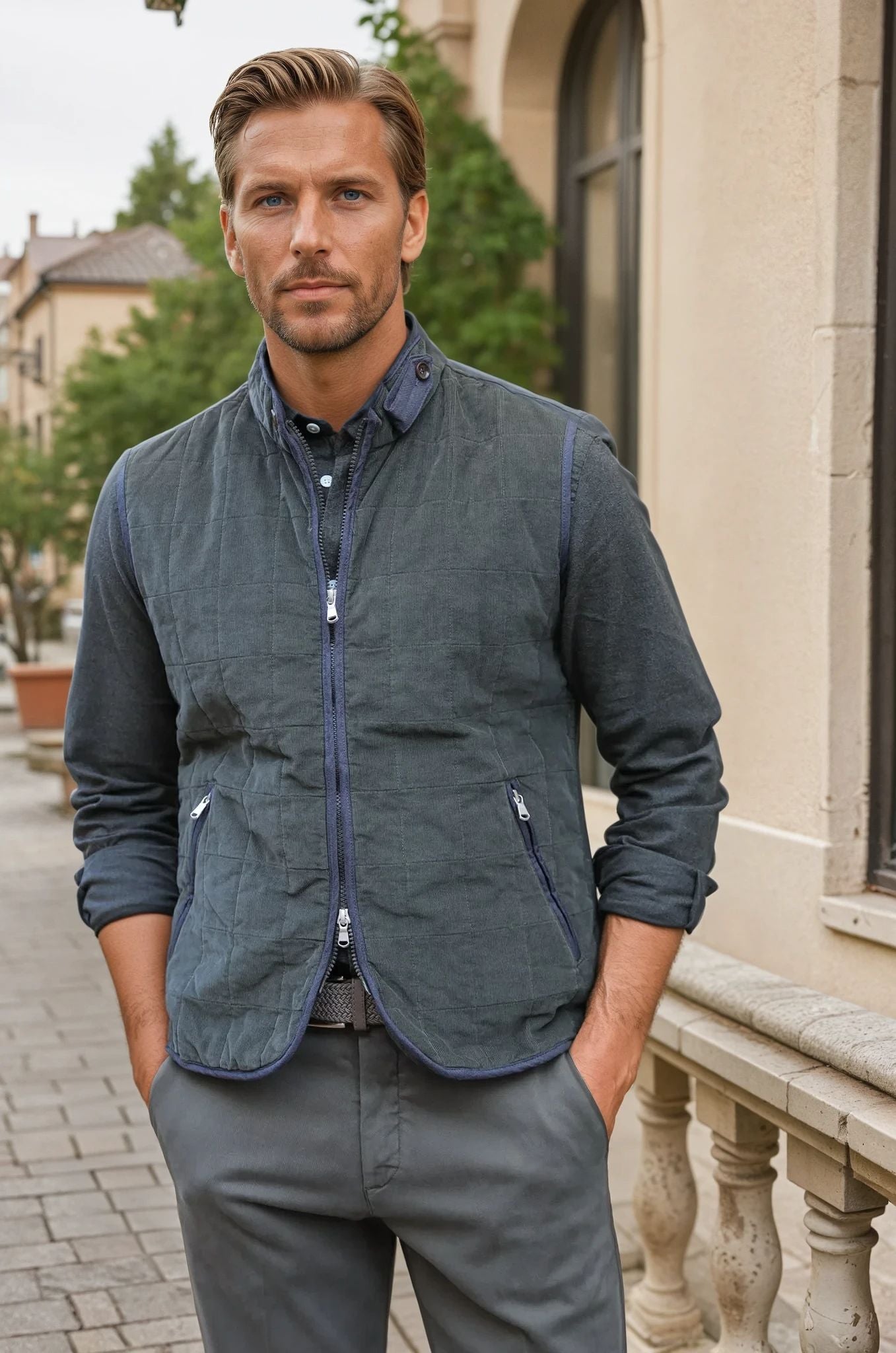 Gilet sans manches Vadim en velours - Kaki-MANTEAU HOMME-Curling-Paris