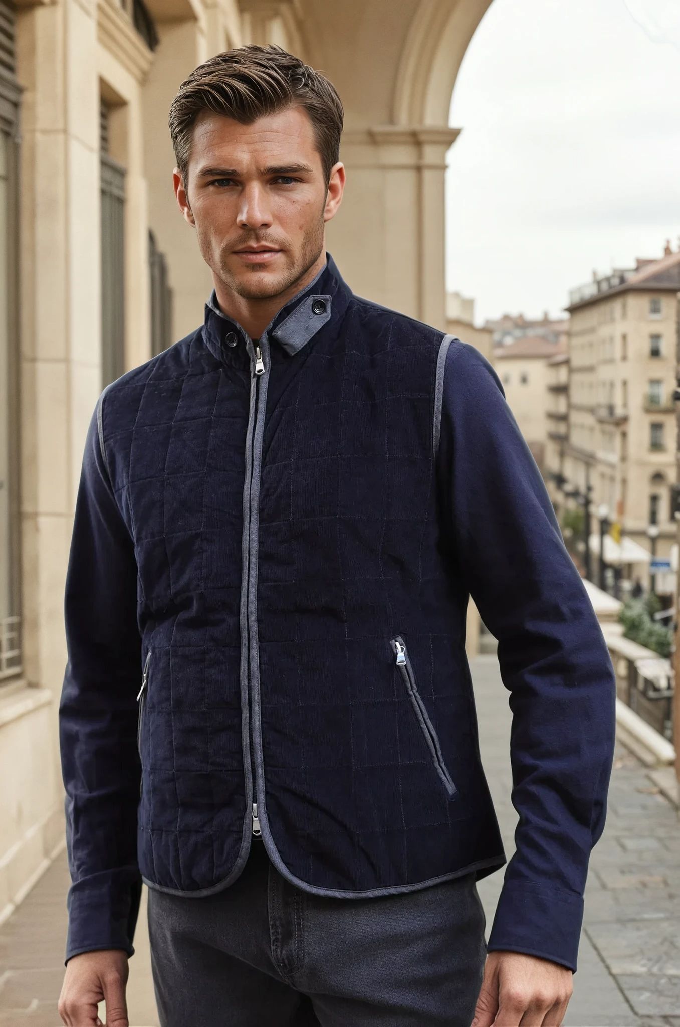 Gilet sans manches Vadim en velours - Marine-MANTEAU HOMME-Curling-Paris