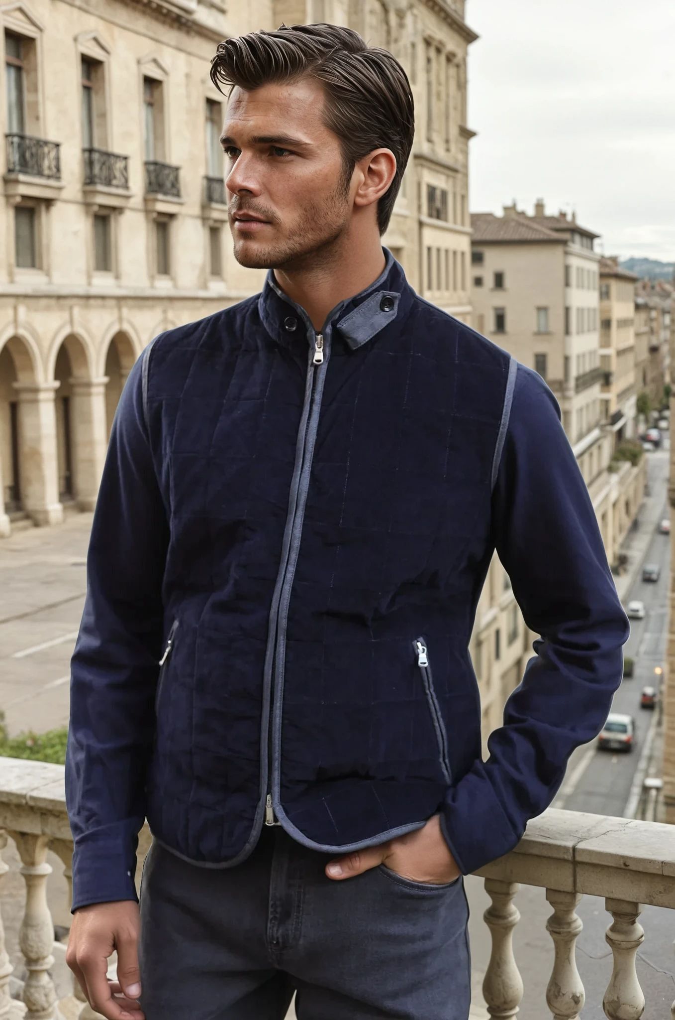 Gilet sans manches Vadim en velours - Marine-MANTEAU HOMME-Curling-Paris