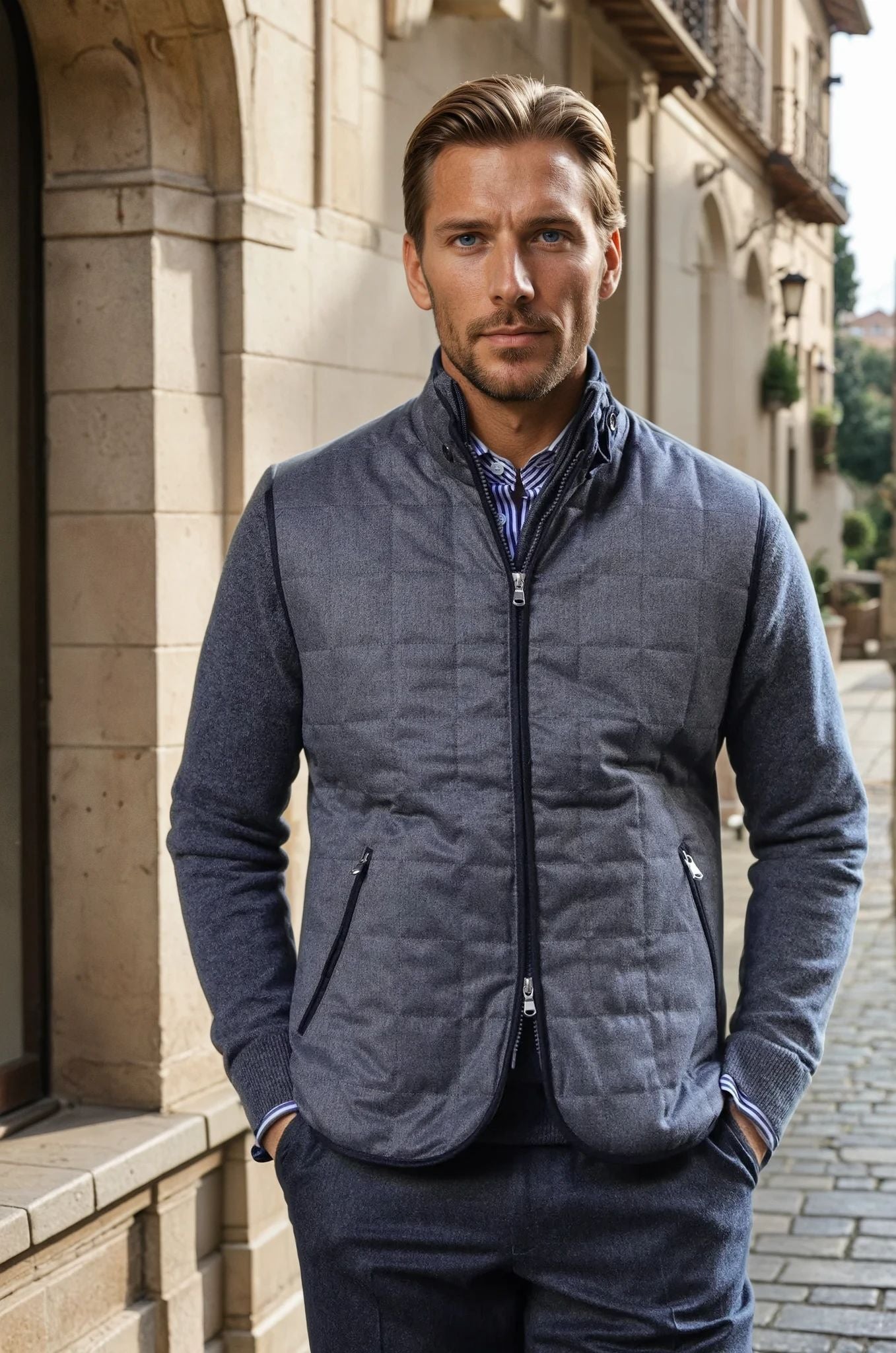 Gilet zippé sans manches Gery en flanelle matelassée - Gris-MANTEAU HOMME-Curling-Paris