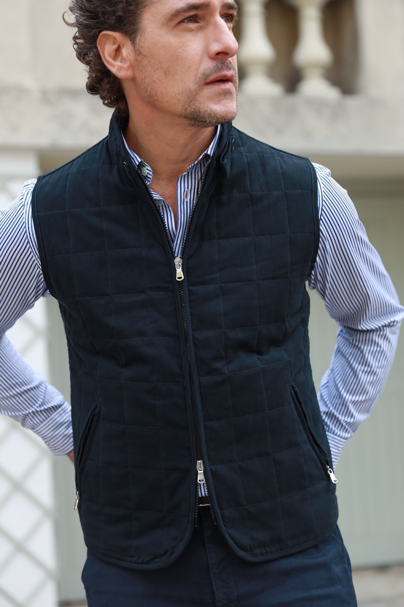 Gilet zippé sans manches Gilles en nubuck - Marine-MANTEAU HOMME-Curling-Paris