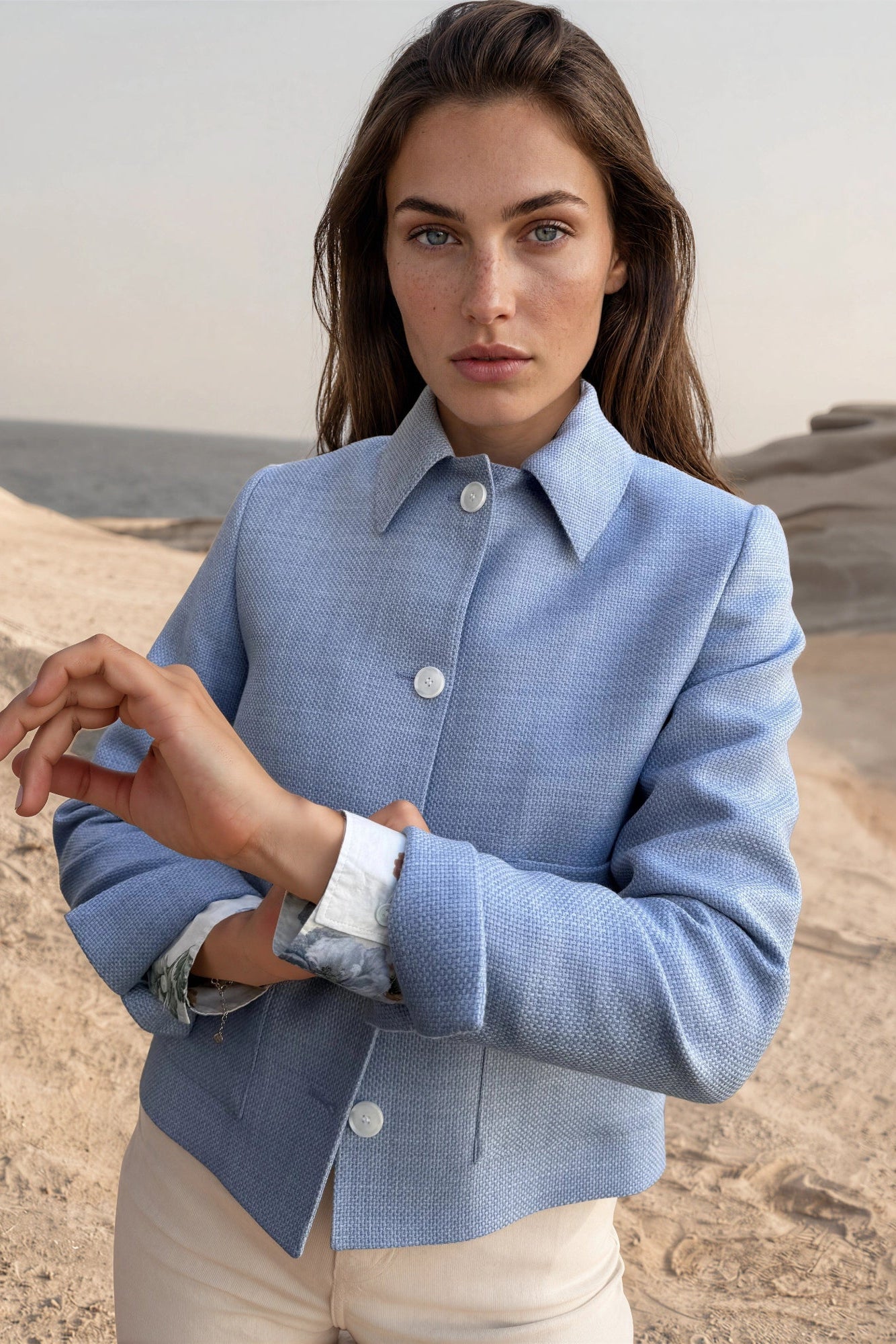 Veste Ysee en laine vierge nattée - Ciel