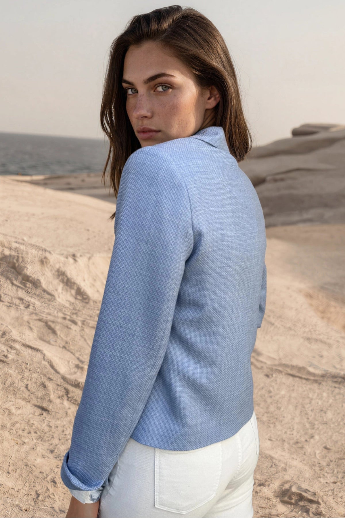 Veste Ysee en laine vierge nattée - Ciel