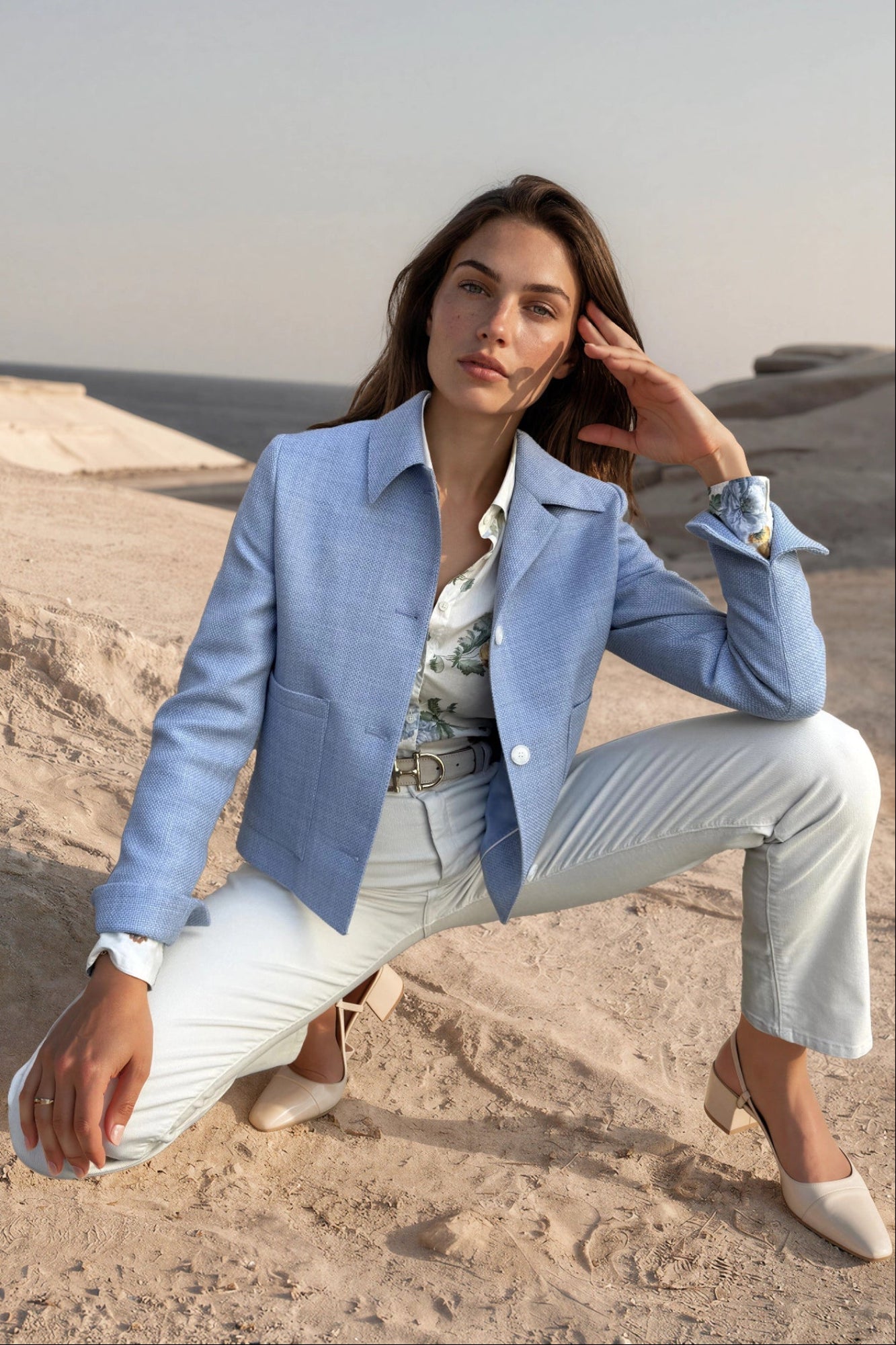 Veste Ysee en laine vierge nattée - Ciel