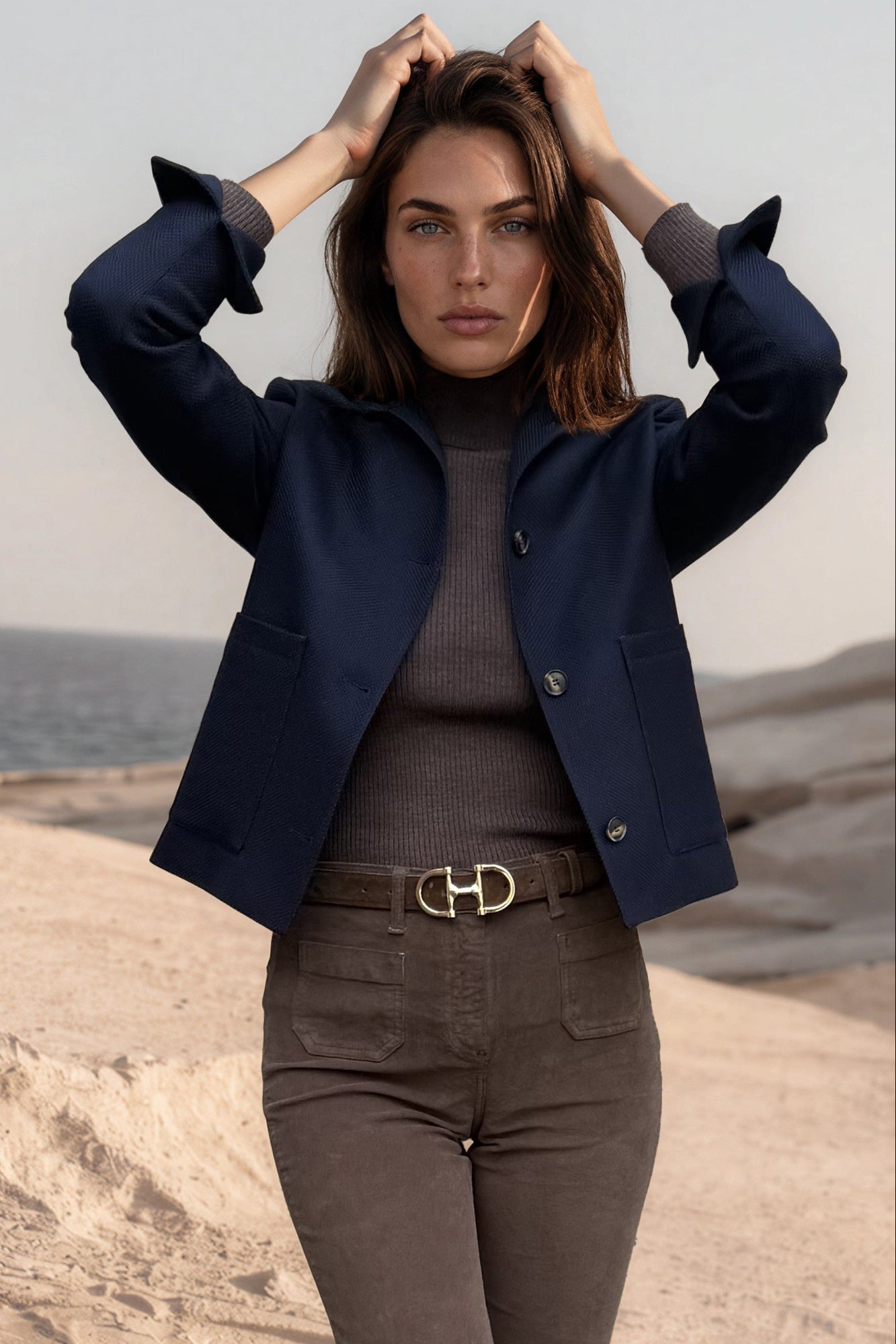 Veste Ysee en laine vierge nattée - Marine