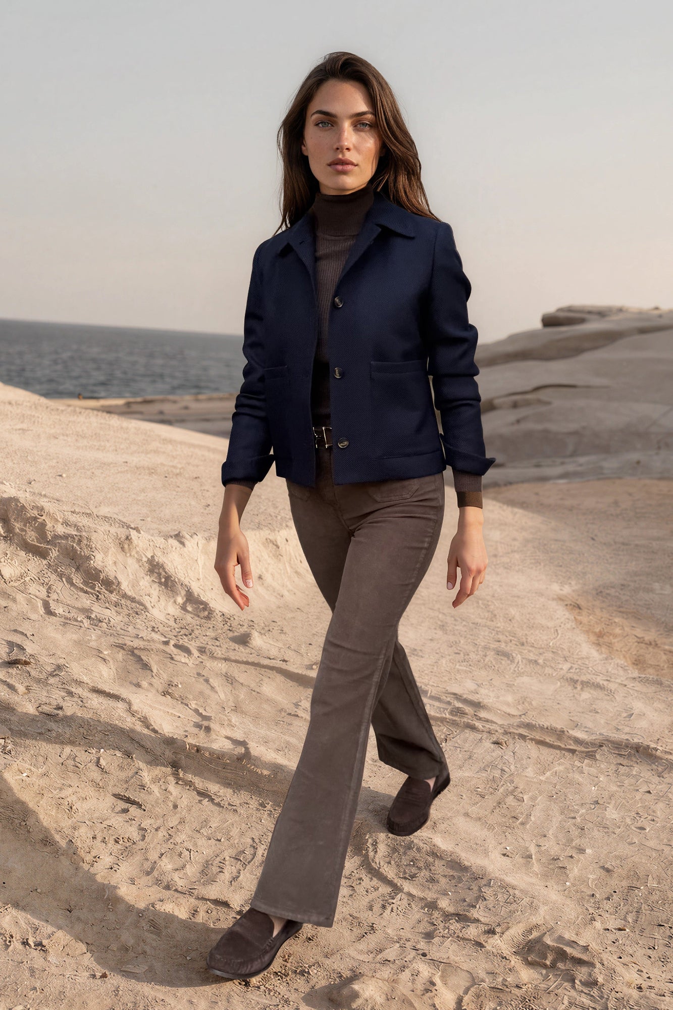 Veste Ysee en laine vierge nattée - Marine
