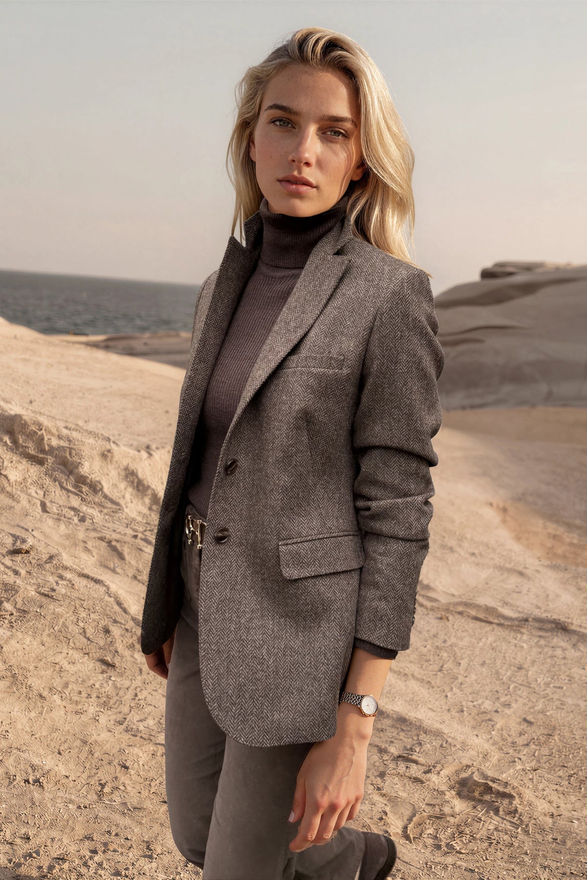 Veste Vesnove en laine vierge chevron - Marron
