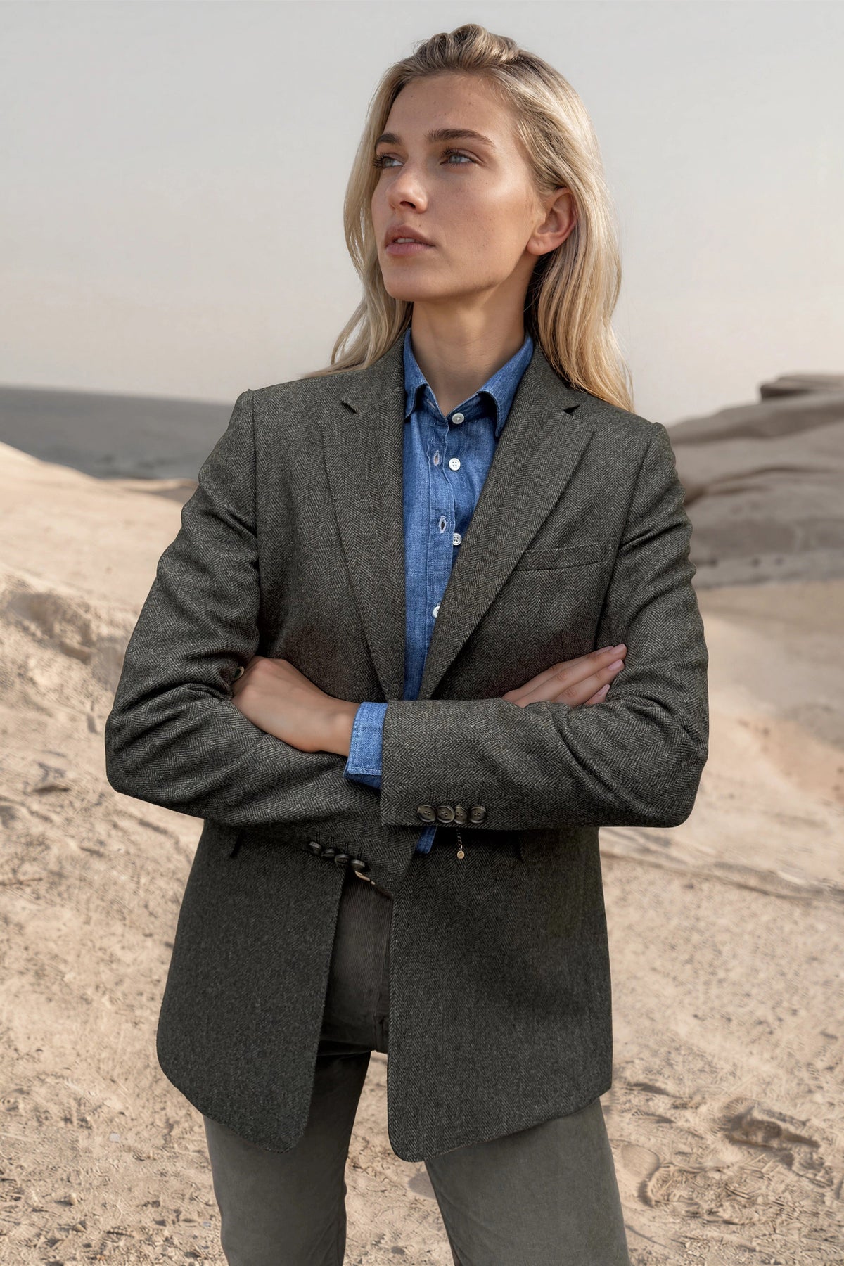 Veste Isabel en laine vierge Angelico à chevrons - Kaki