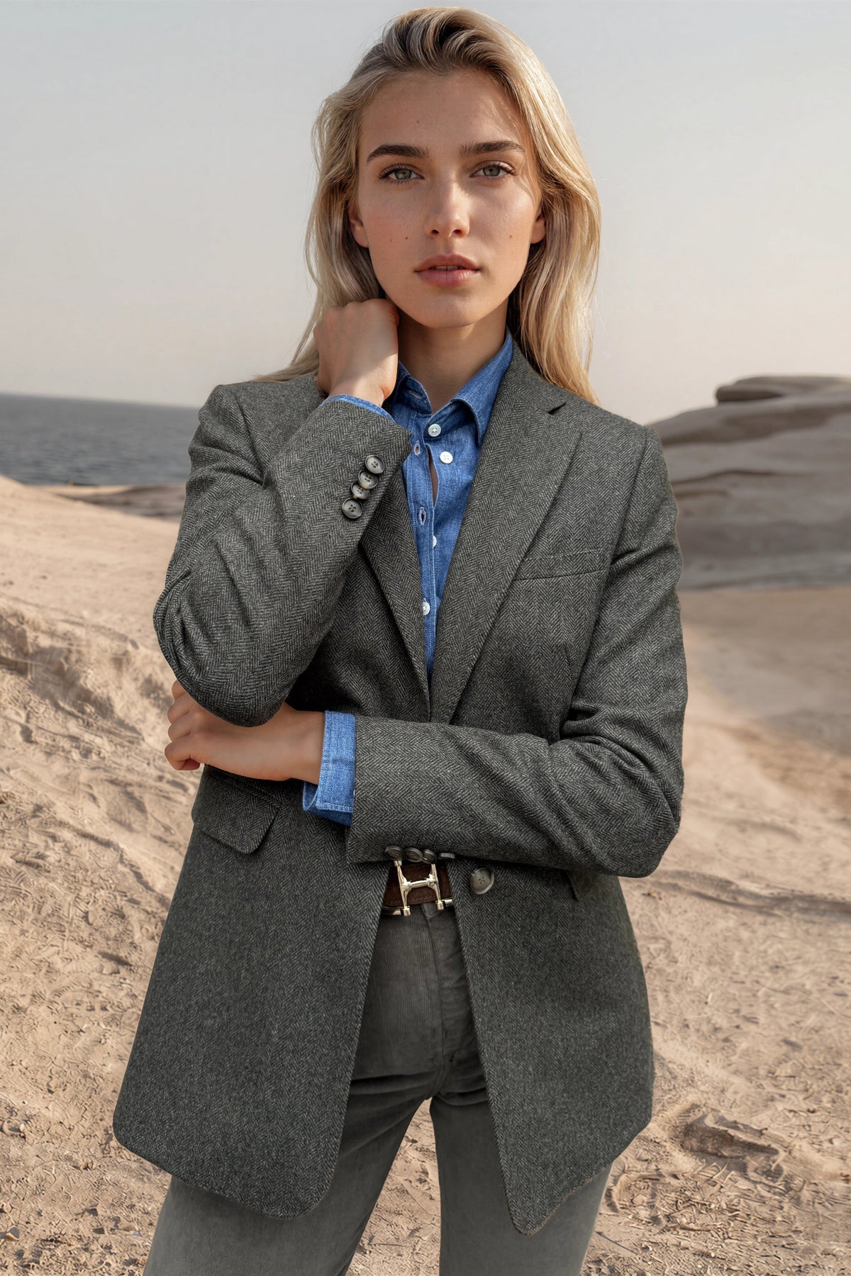 Veste Isabel en laine vierge Angelico à chevrons - Kaki