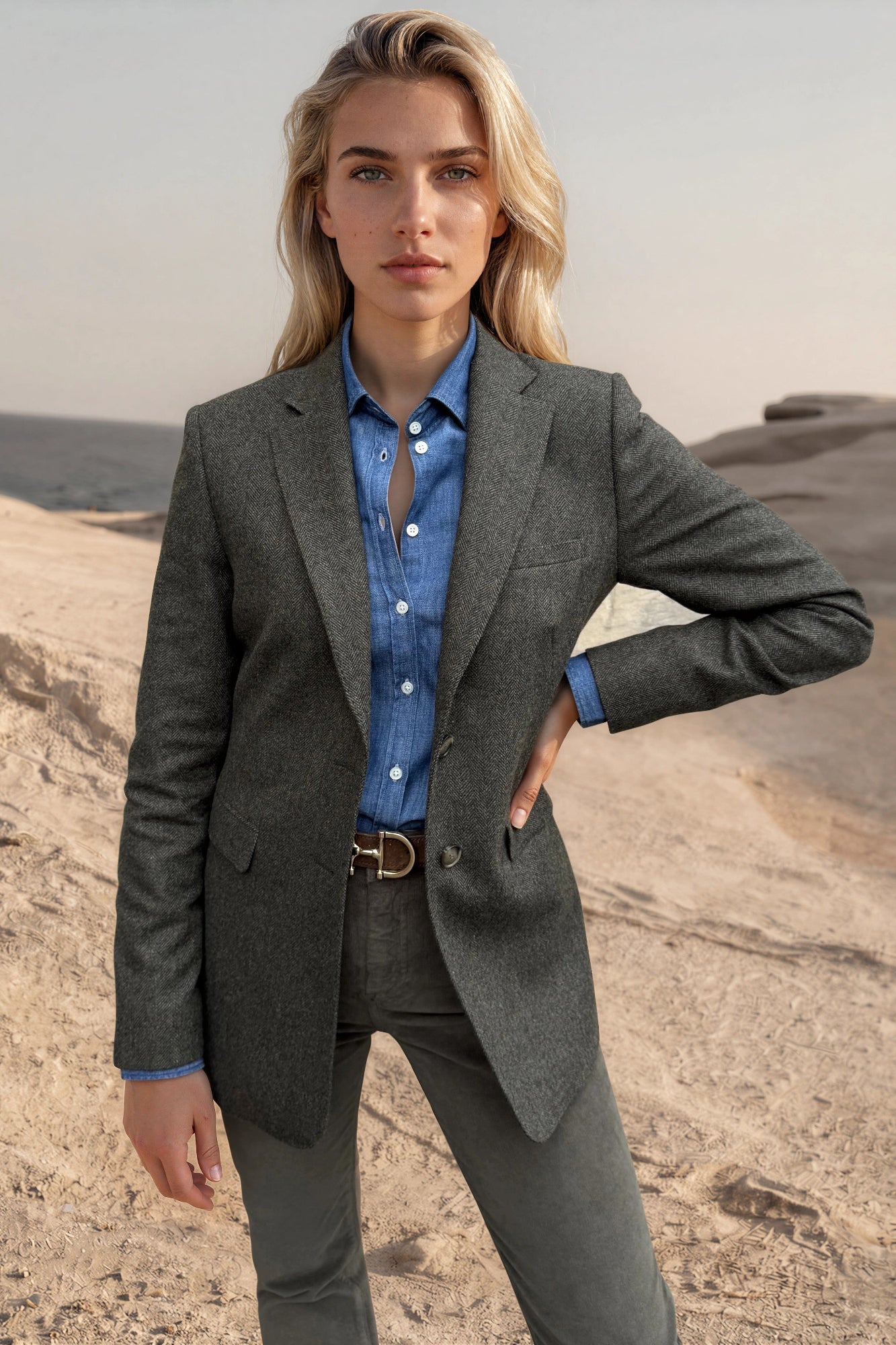 Veste Isabel en laine vierge Angelico à chevrons - Kaki