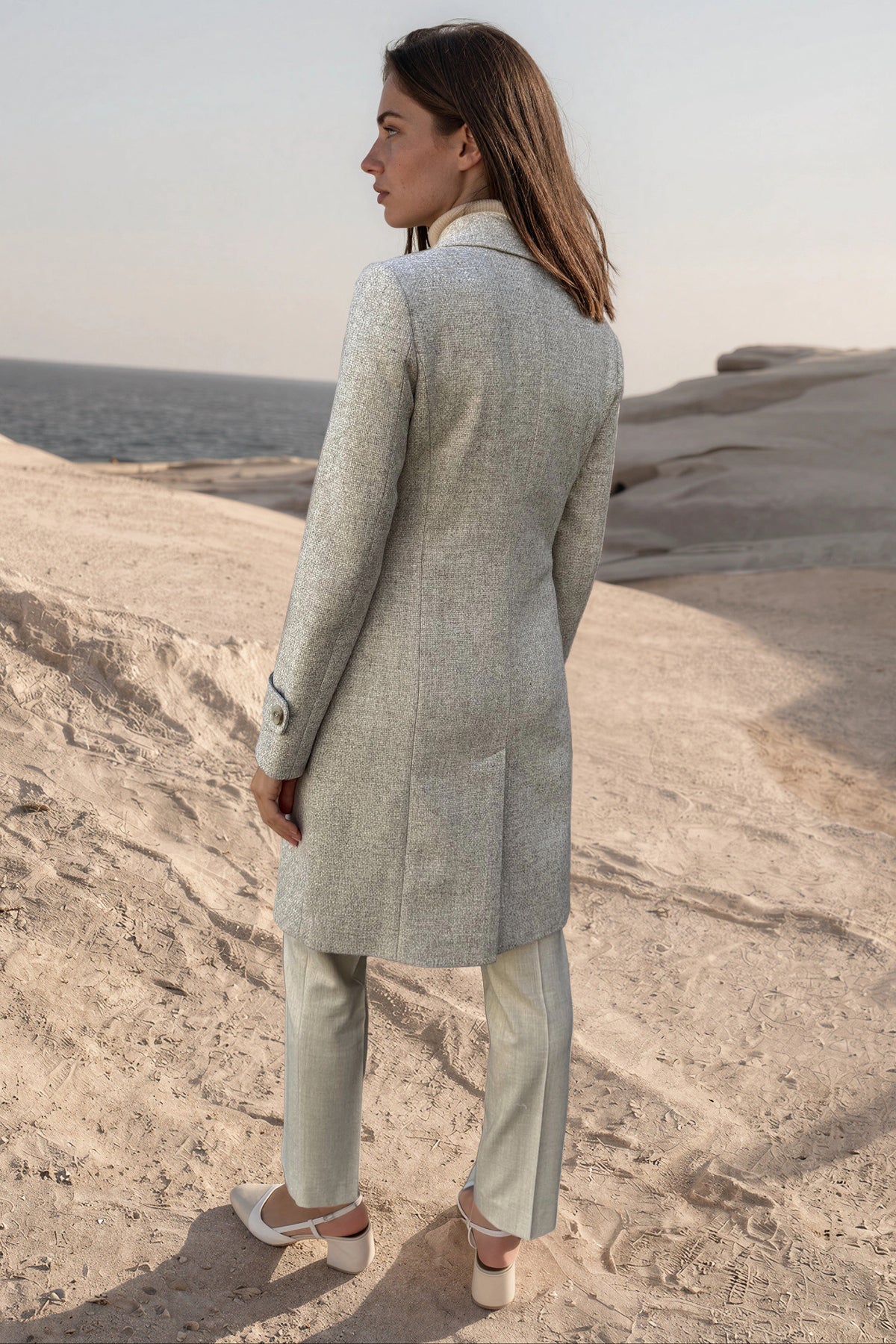 Manteau Agathe en laine vierge Bottoli nattée - Beige
