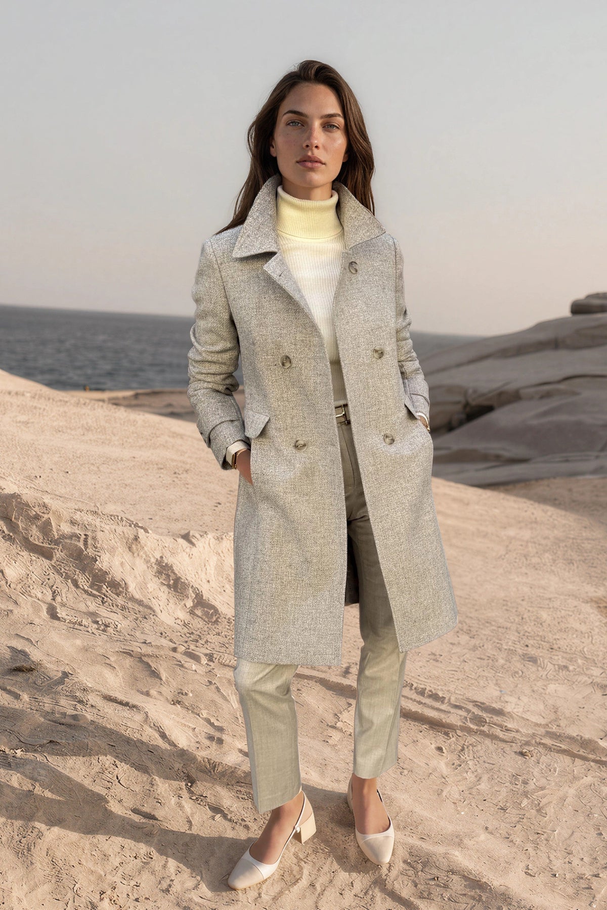 Manteau Agathe en laine vierge Bottoli nattée - Beige