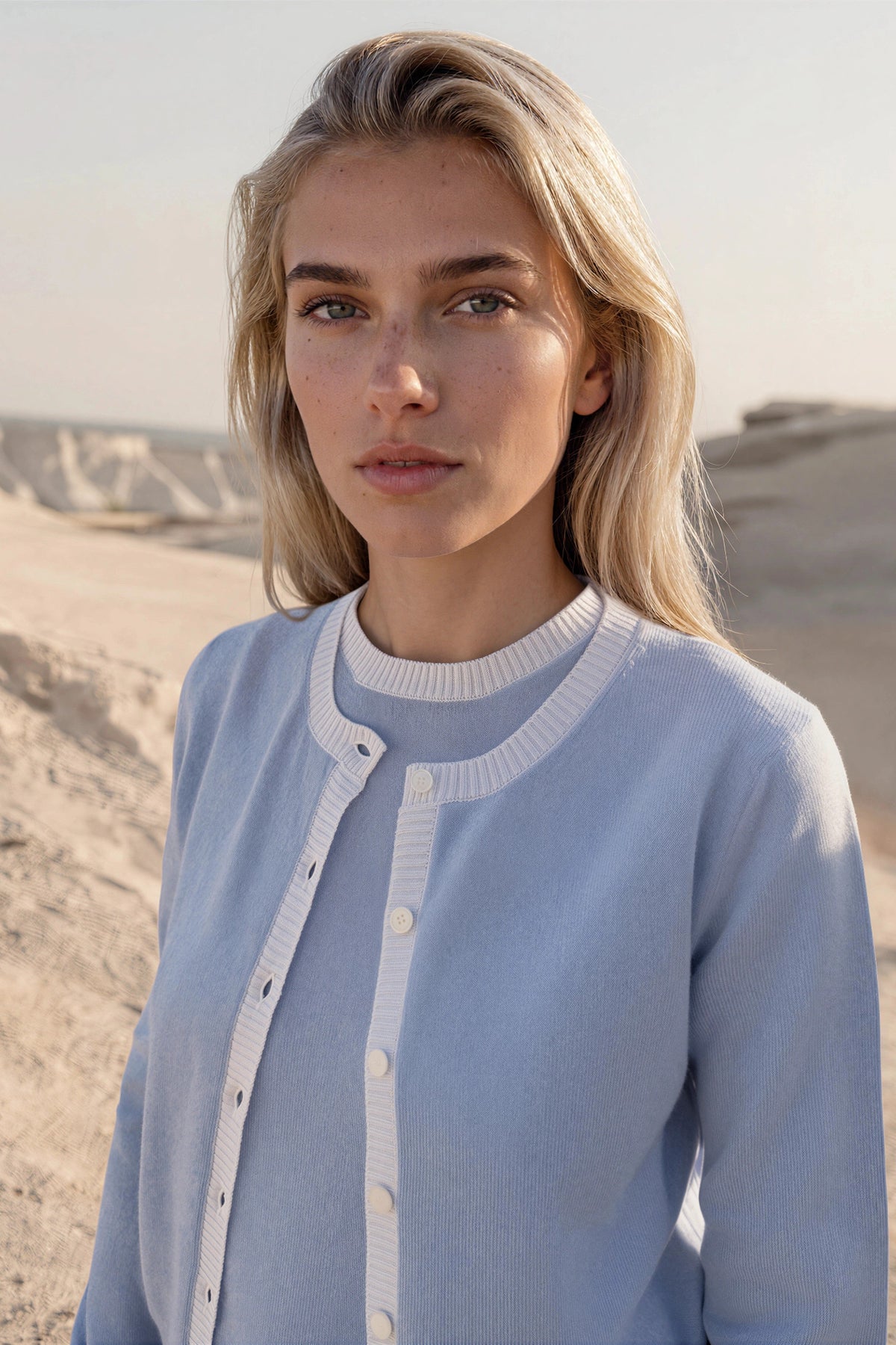 Gilet Adam col rond en laine & cachemire - Ciel