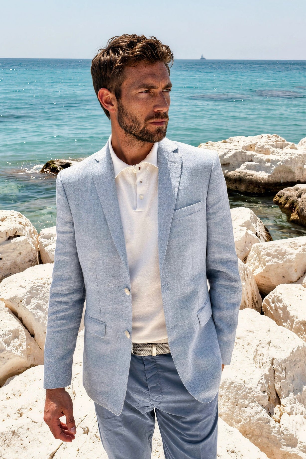 Chaqueta Steven de lino - Espiga celeste