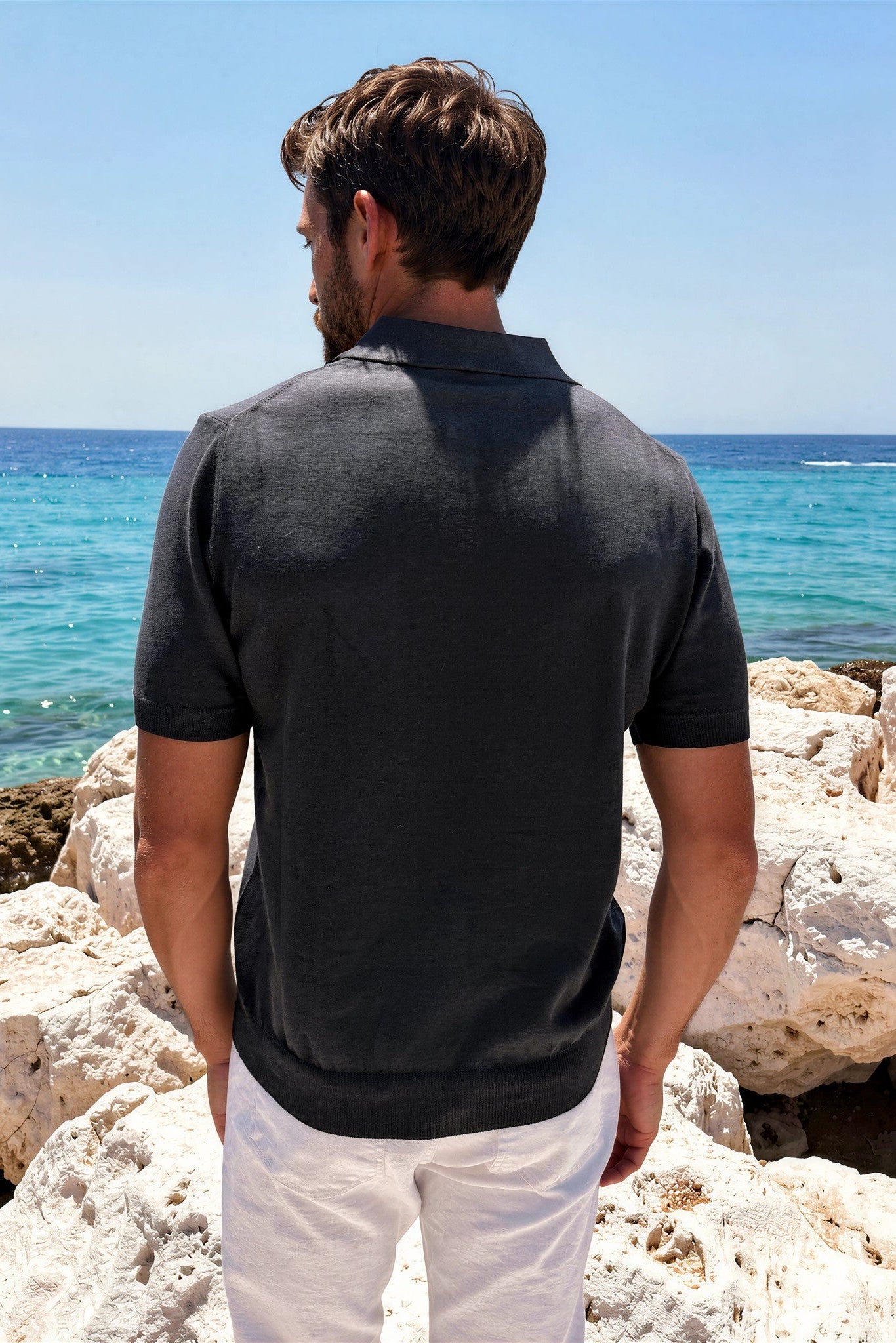 Cotton Knit Polo Shirt - Black