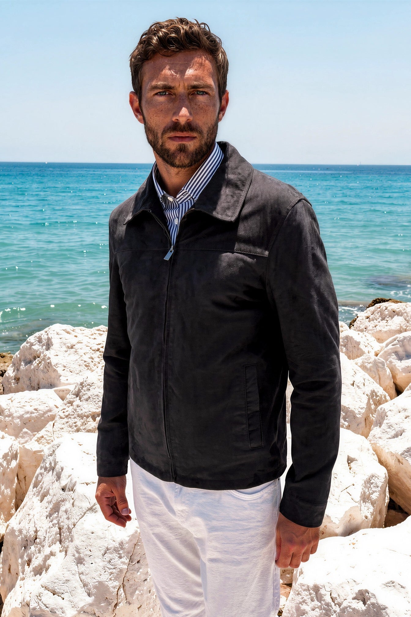 Victor Suede Goatskin Blouson - Navy