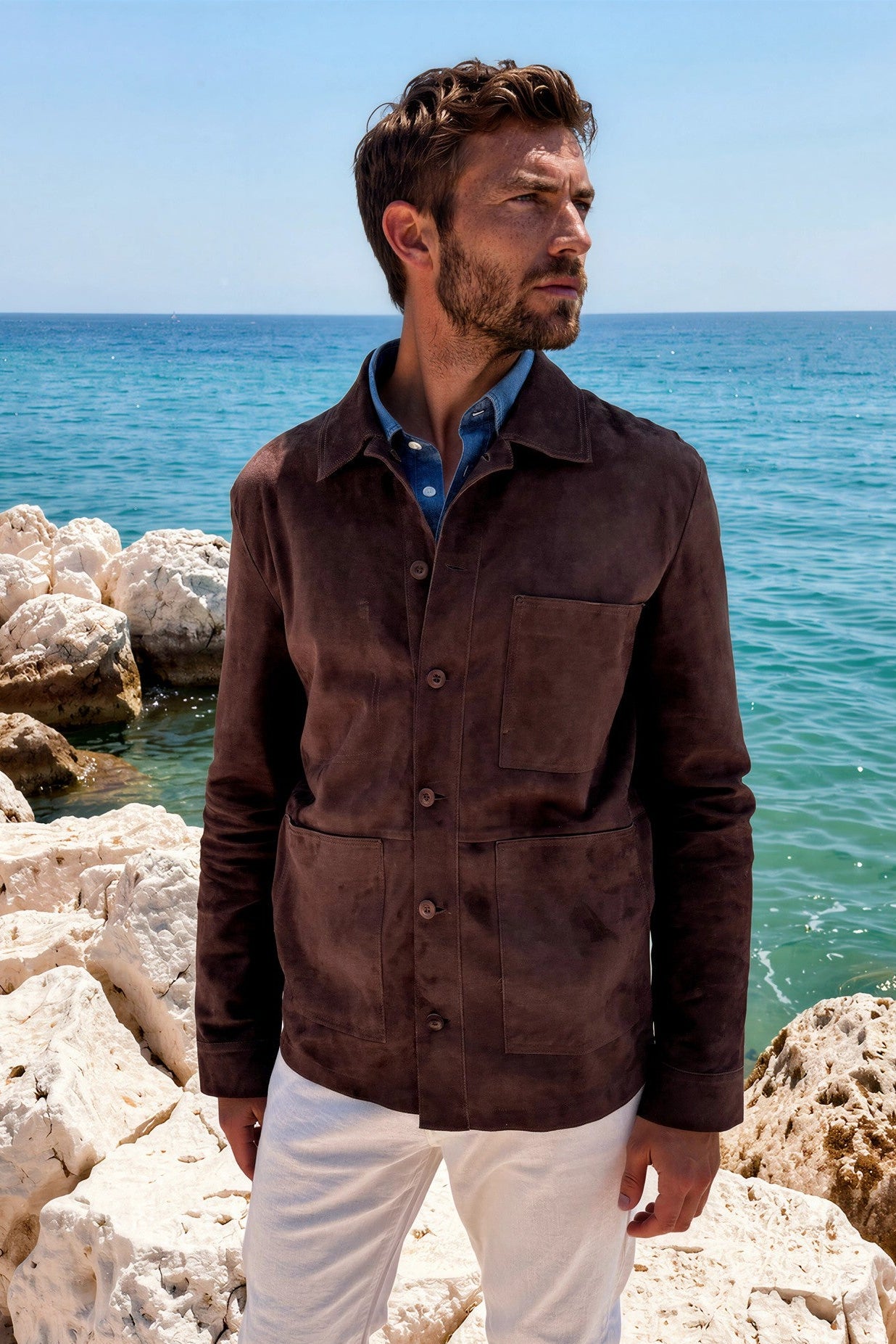 Jimmy velour goatskin overshirt - Brown