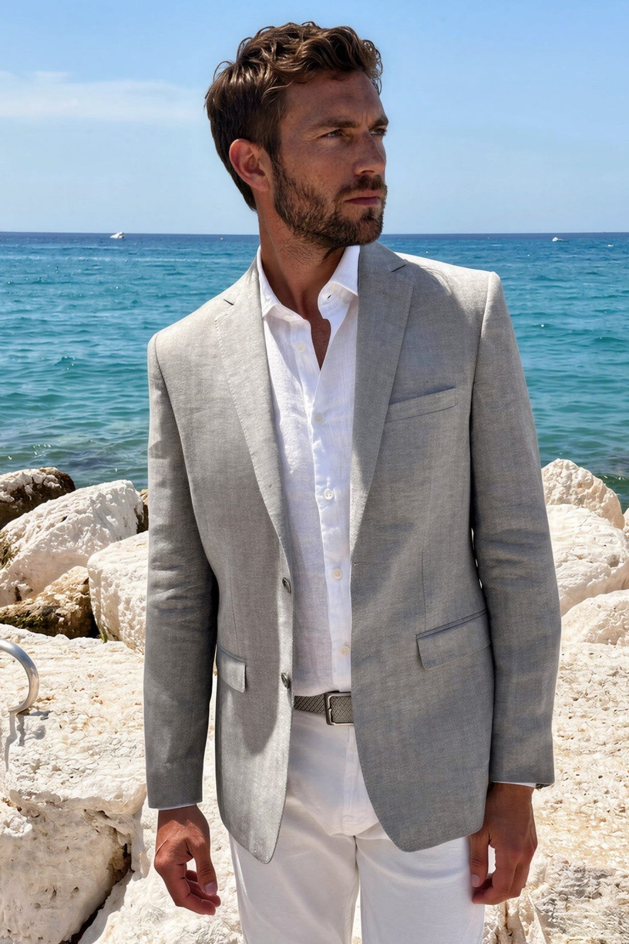 Chaqueta de lino Steven - Espiga gris