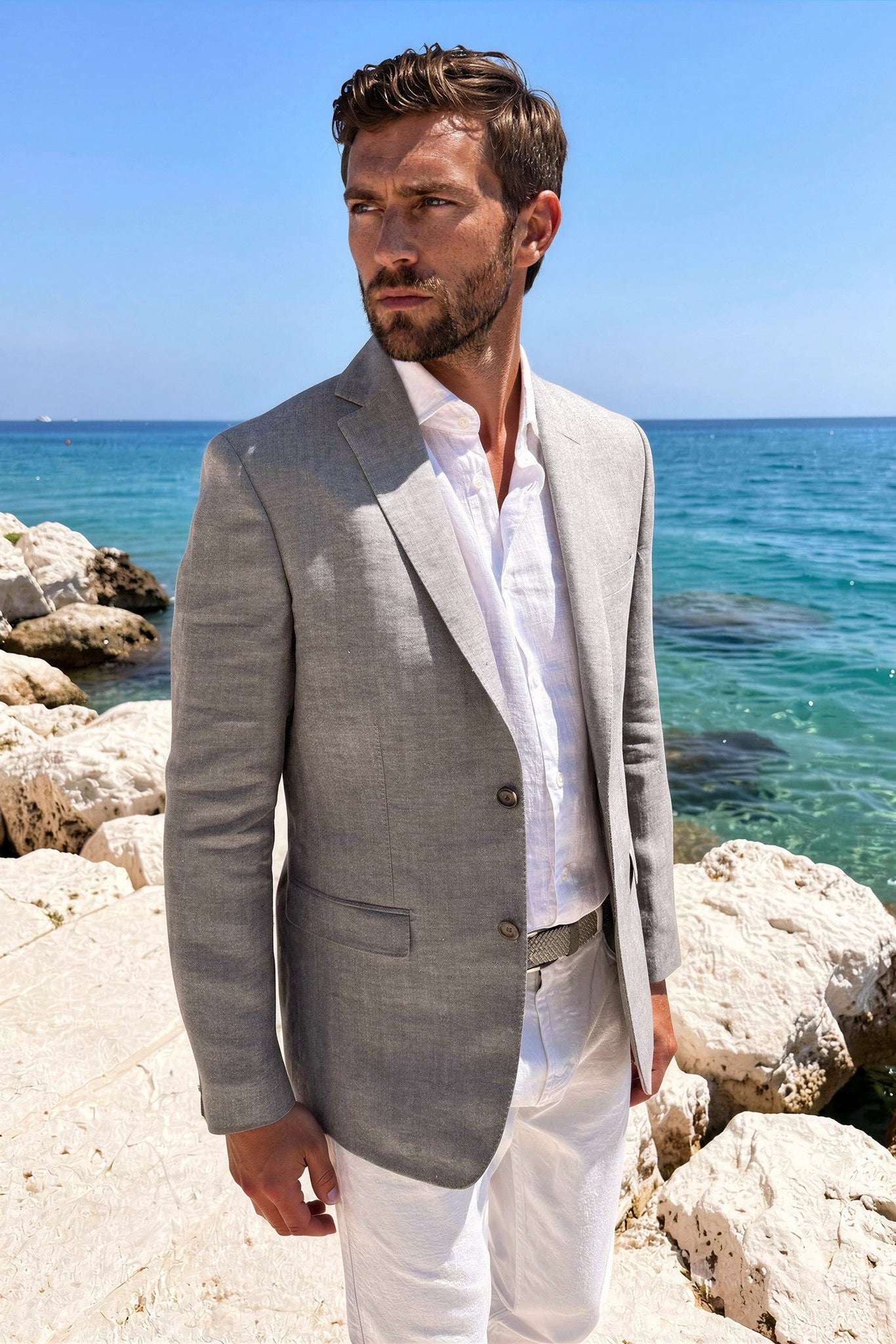 Chaqueta de lino Steven - Espiga gris